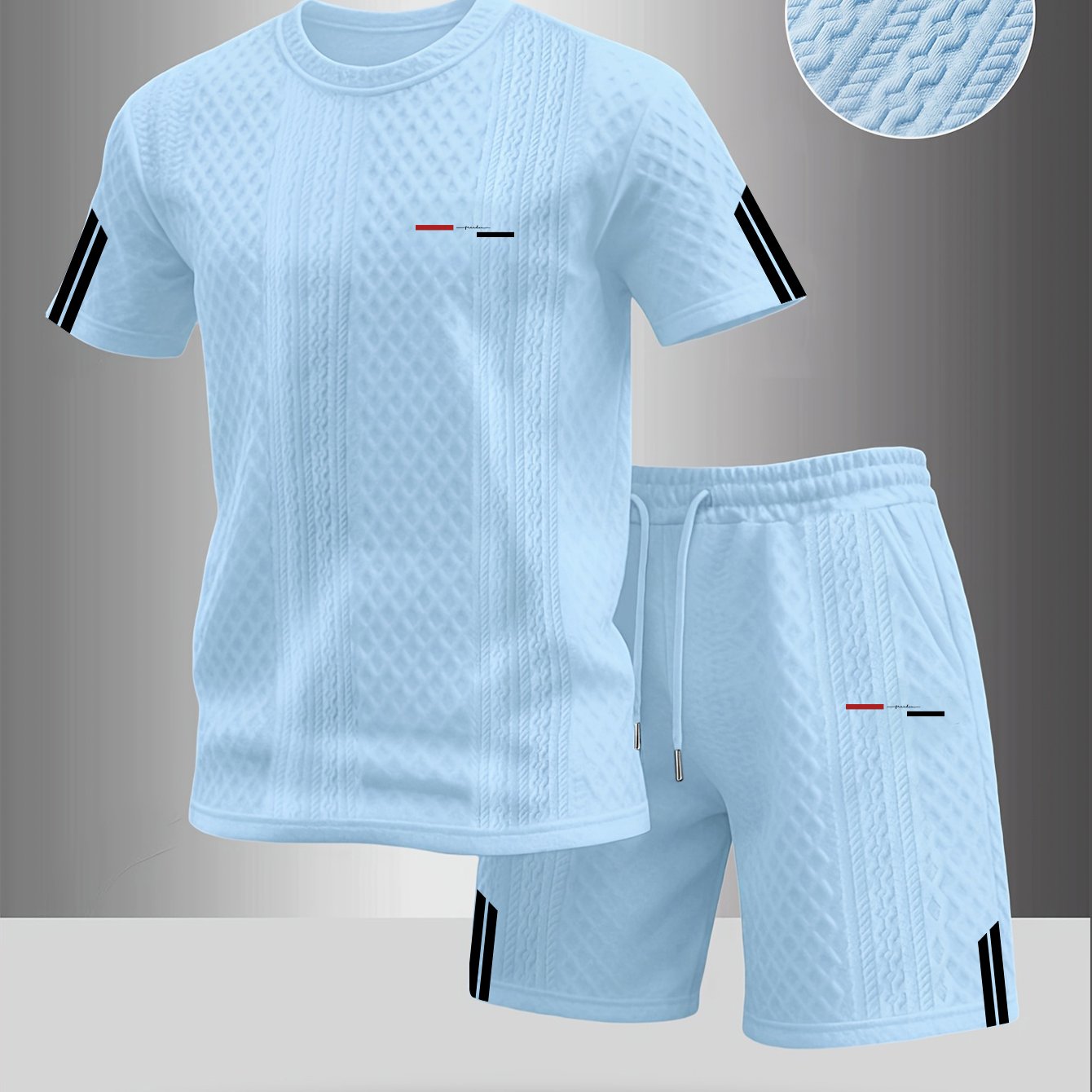 TEMU Men'-piece Set Featuring A Stylish Casual Print Short-sleeve Top And Shorts, Outdoor Commuting