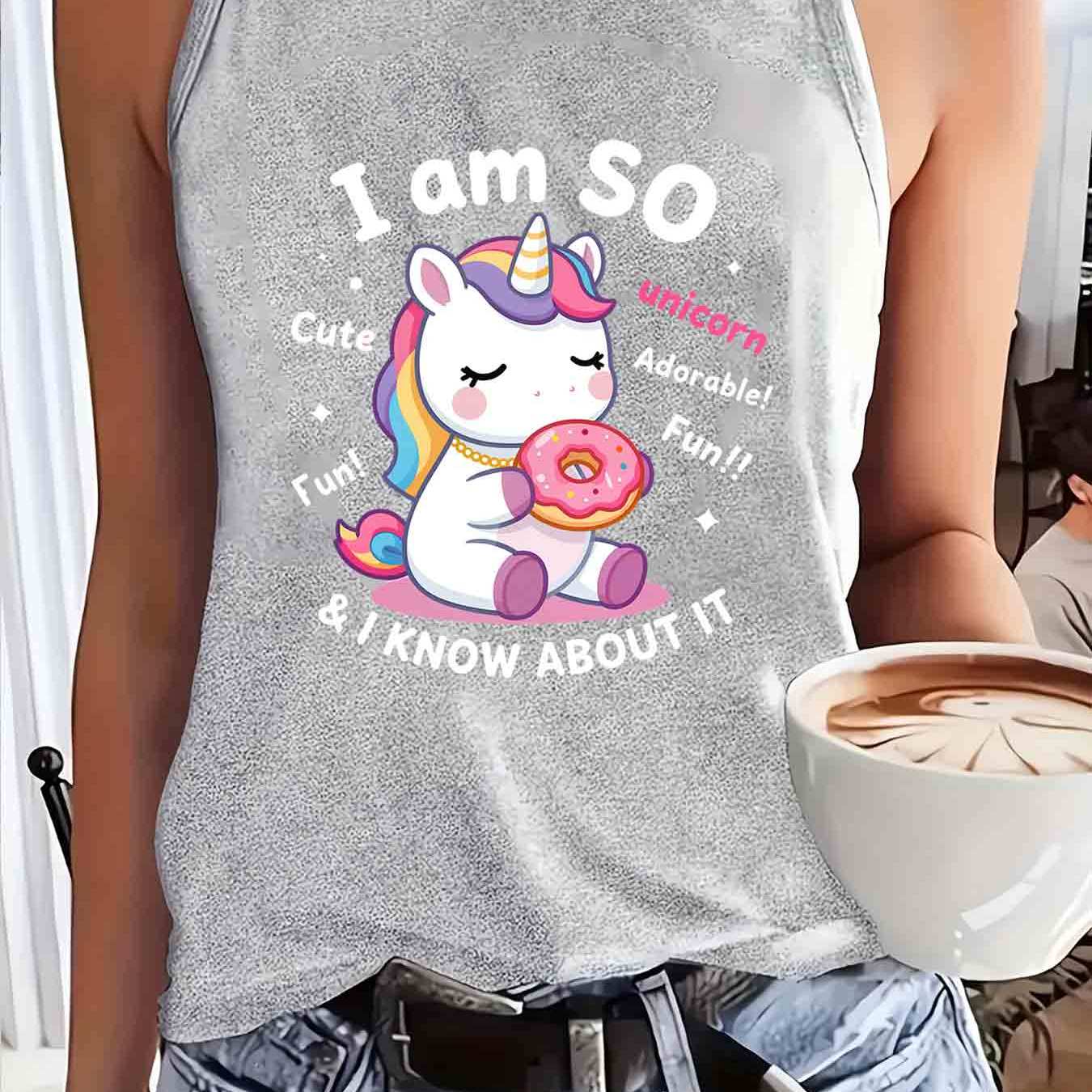 TEMU 1pc Hug Unicorn Pattern Printed Fashion Soft Fiber Casual 's Wear Fashion Casual Daily Wear Casual Round Neck Sleeveless Vest
