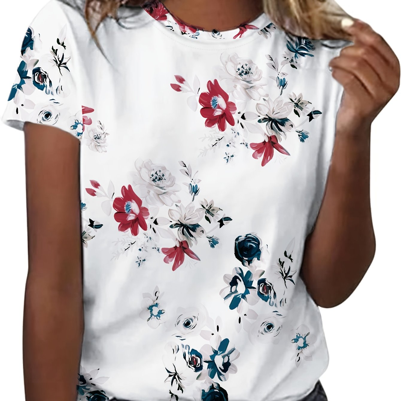 TEMU Women's Short Sleeve Crew Neck T-shirt - Print Blouse - Spring Summer Casual Top - Machine Washable Opaque Tee With Short Sleeves - Regular Fit