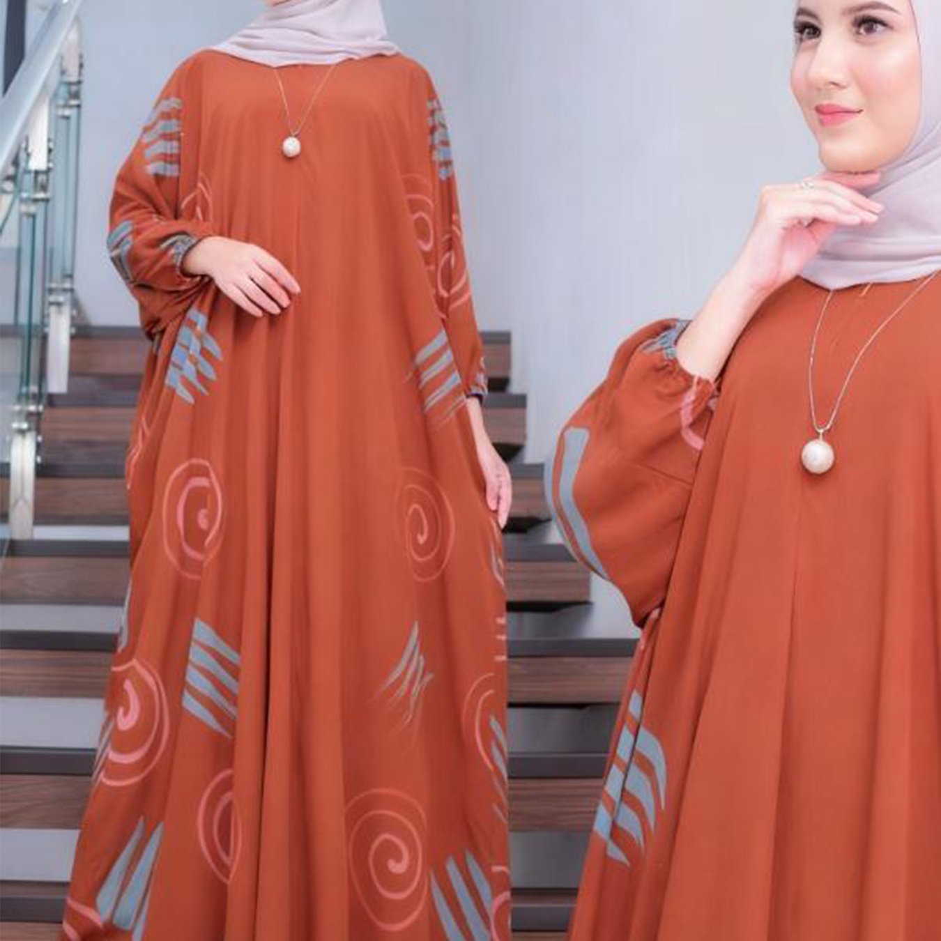 TEMU 2026 , Women's Abaya, Loose Fit, Casual And Stylish, Traditional Design, Floral Pattern, Simple Long Sleeve Floral Maxi, , , Headscarf