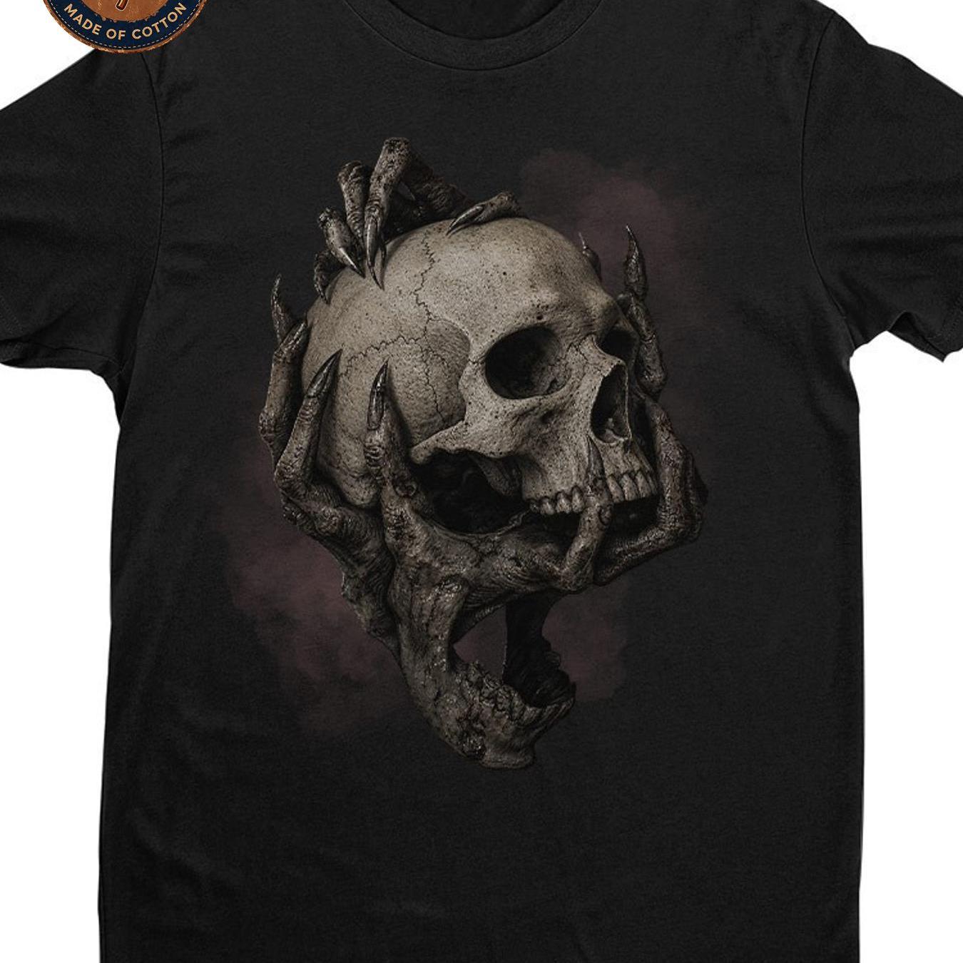 Image of Men's T-shirt Unisex Cotton T Shirt Black Skull Gothic Claw Horror Graphic Casual Streetwear Summer Tee Comfortable Wearing Washable Concert Machine Attire Single Printed Fit Neck Daily School