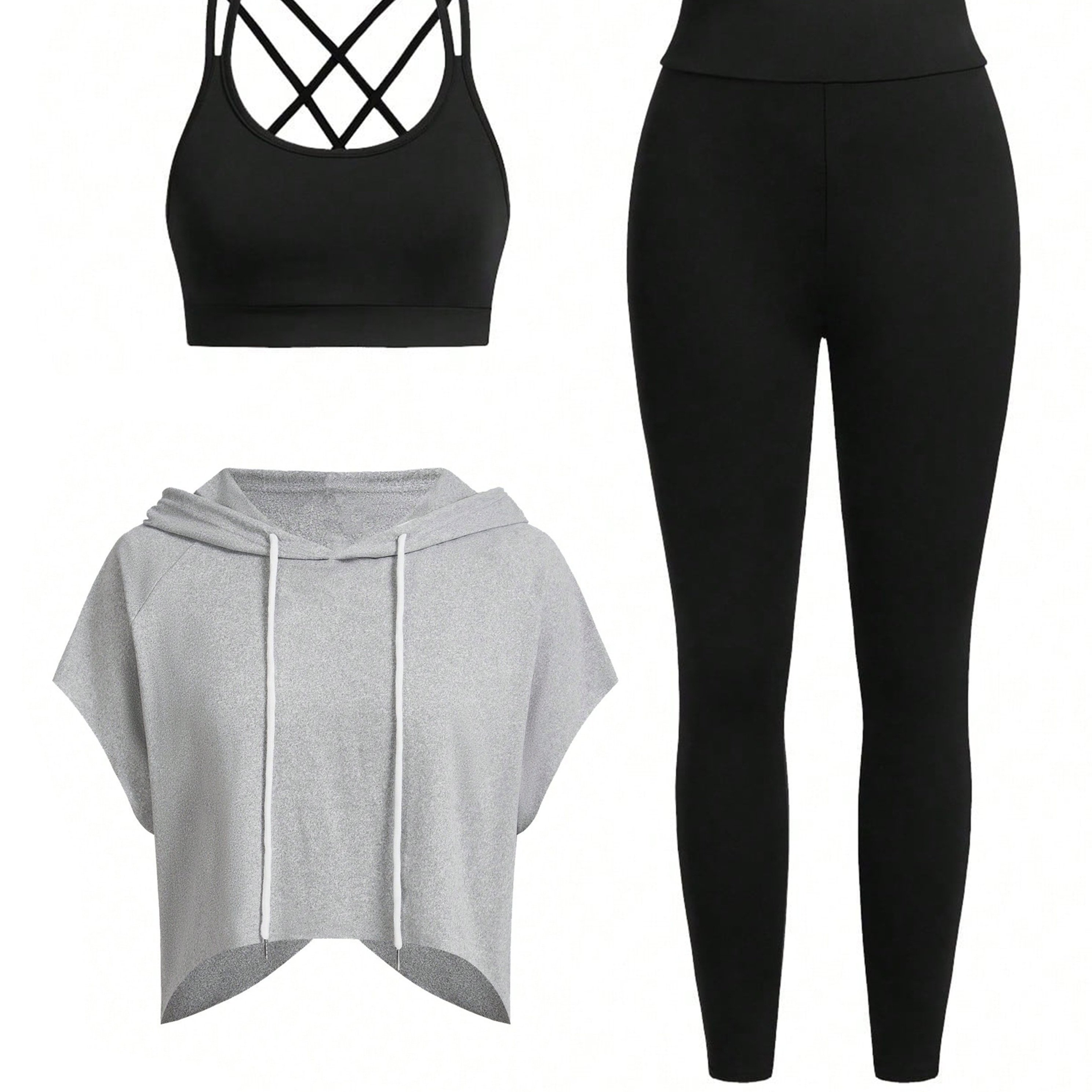 Athletic 3pcs Set Hooded T-shirt And Tight Yoga Outfit Women