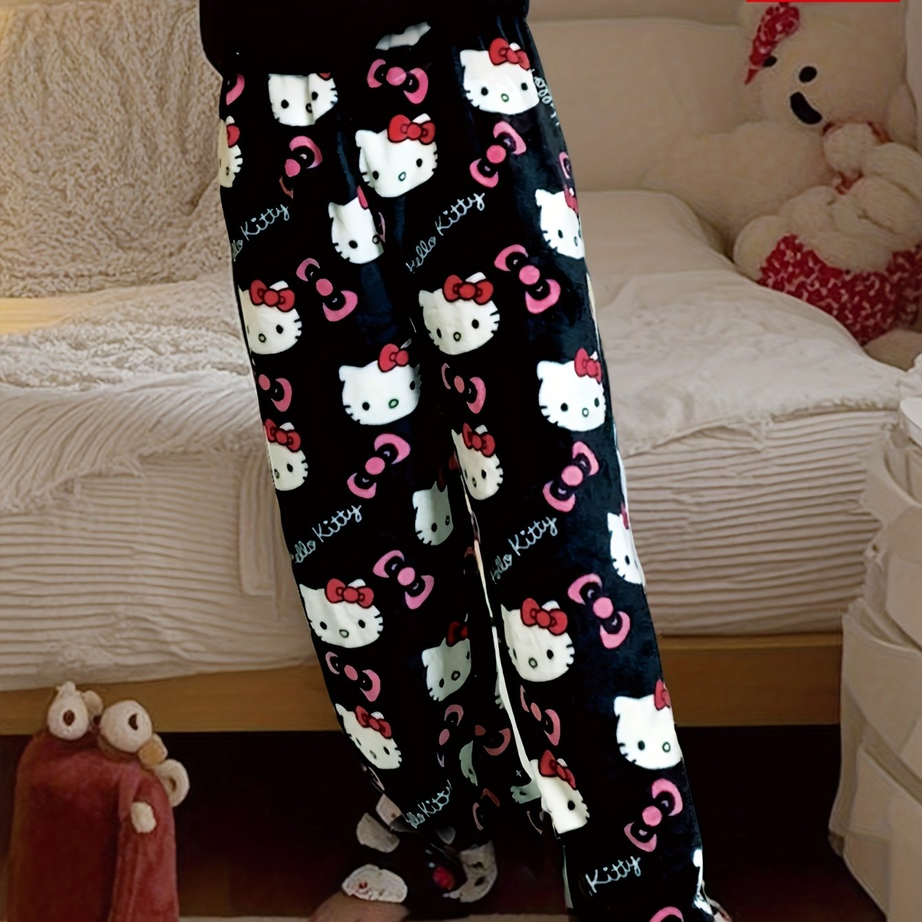 Hello Kitty Autumn And Winter Thickened Warm Printed Casual Long Pajamas Pants