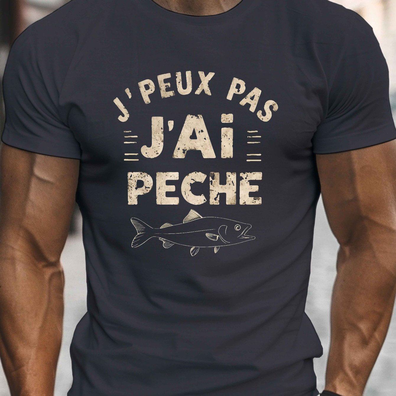 TEMU T-Shirt Homme 'JE NE PAS PÊCHER' - Haut Décontracté Confortable Léger à Col Rond et Manches Courtes pour l'Été, Polyester