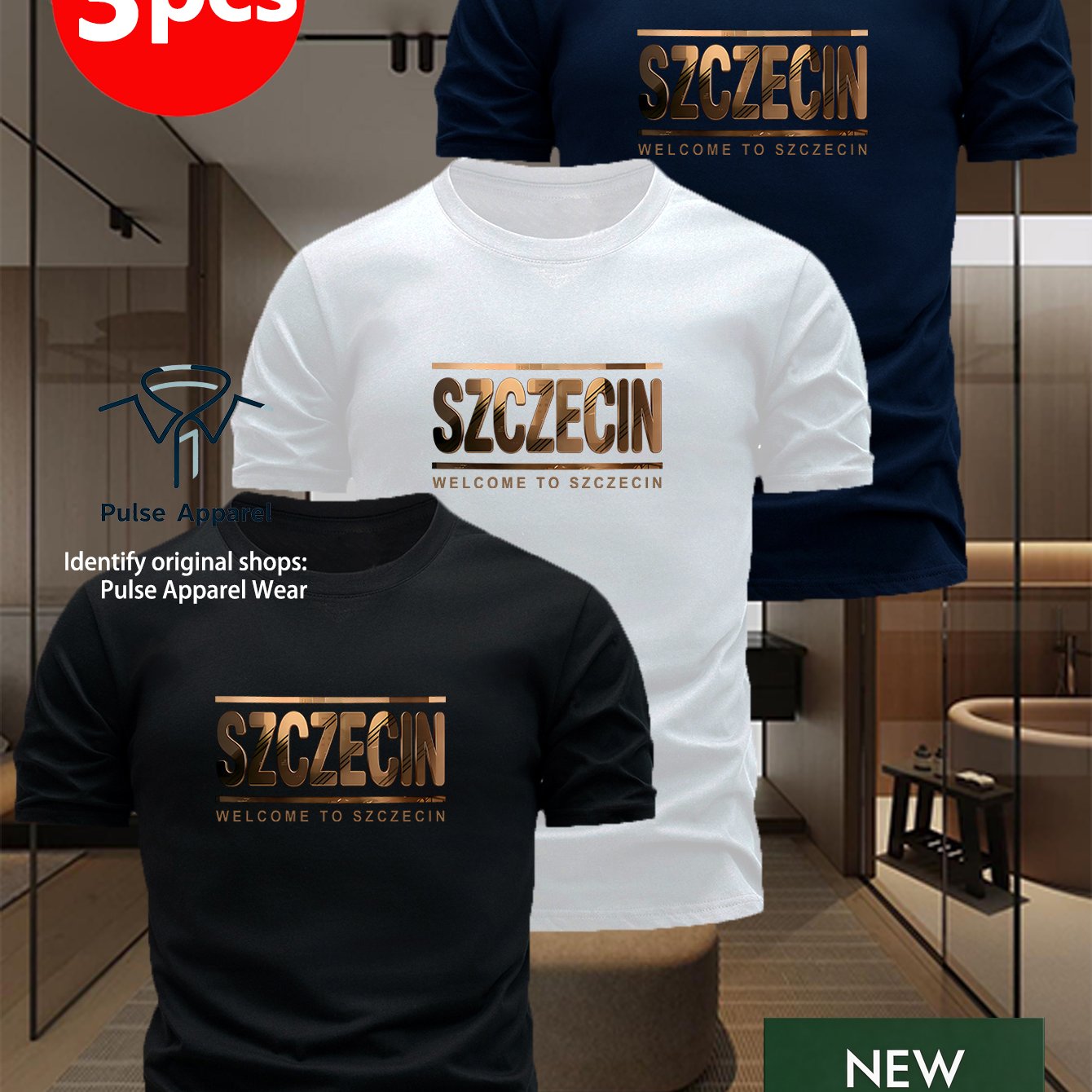 TEMU 3pcs Men's Fashion Short-sleeve T-shirts With European City Theme Print, Lettering "szczecin", Modern Line Art Decor, Trendy Style For Daily