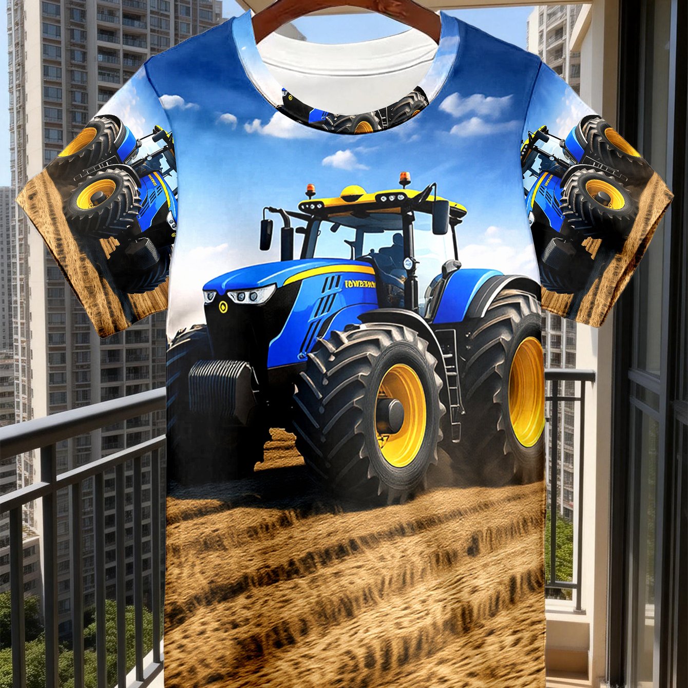 TEMU Men's Casual T-shirt With Tractor Print - Crew Neck Short Sleeve Casual Fashion Apparel, Gift - Summer Top Men's Short Sleeve T-shirt