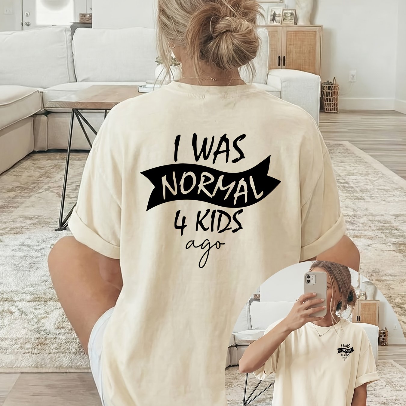 TEMU [front And Back Double-sided Print] Black Banner With Text Print Including "i Was Normal 4 Ago," Short-sleeved Crewneck Casual Top, A Garment
