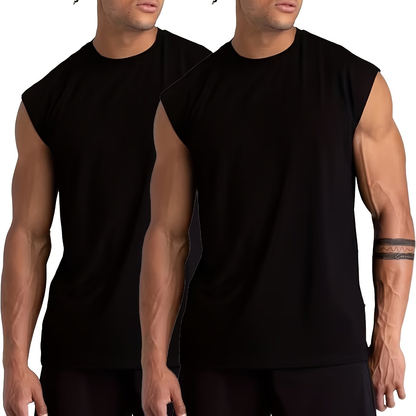 TEMU Men's Plus Size 2pcs Black Wide Shoulder Tank Tops, Plus Size