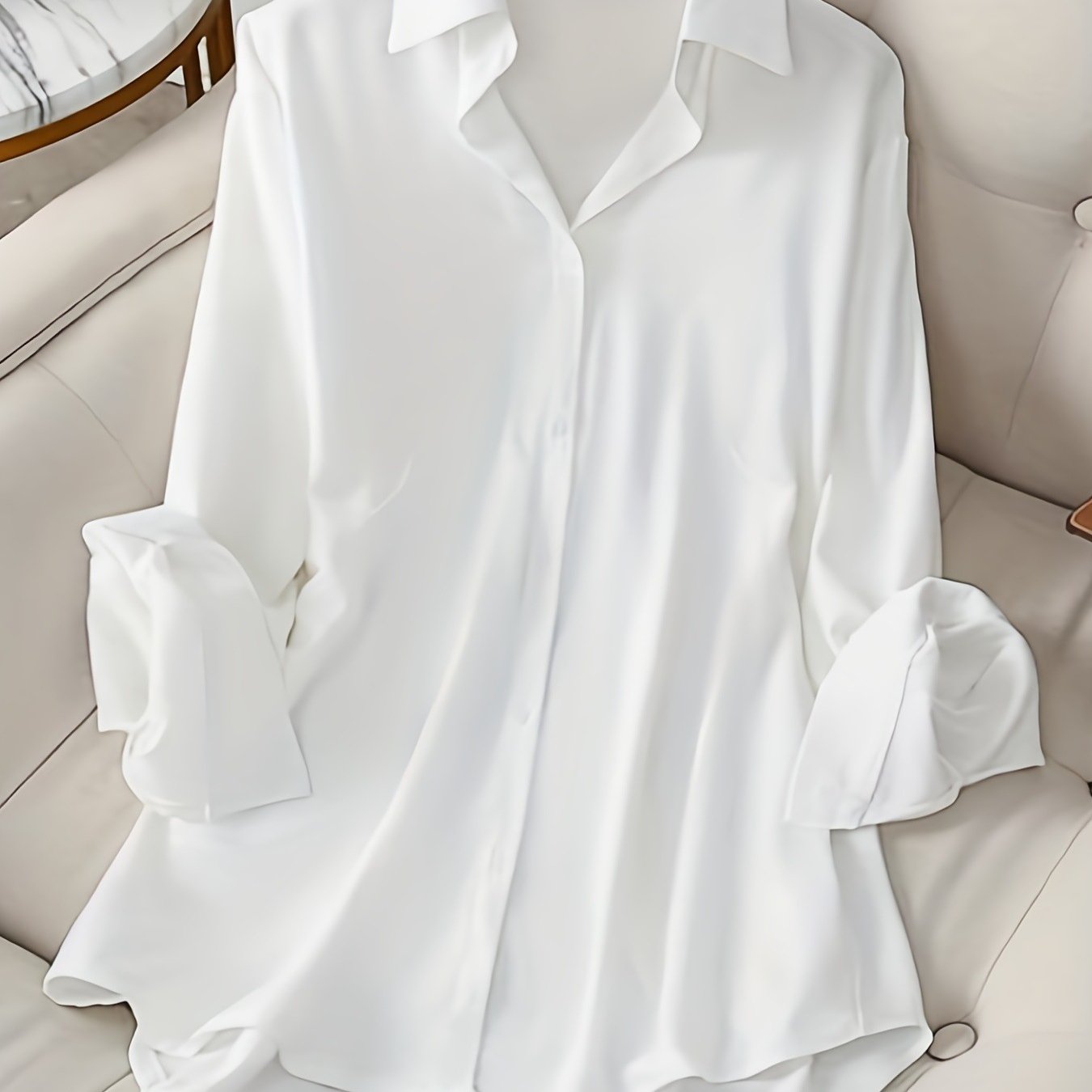 TEMU Plus Size - 2025 New Large Size Women's Europe And The United States Style Lapel Single-breasted Solid Color Long-sleeved Shirt For Women