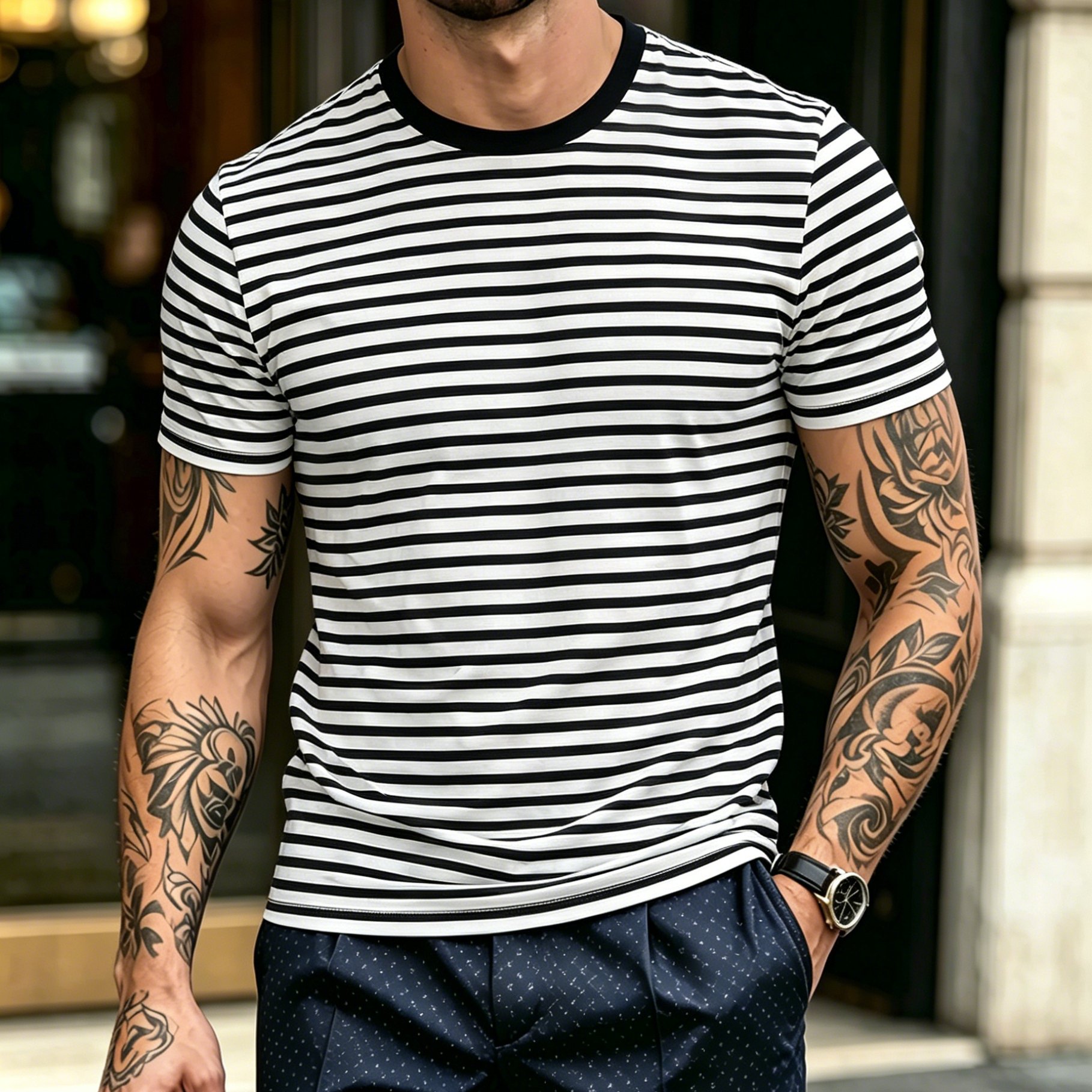 TEMU [thin ] Men's Casual Print T-shirt - Polyester, Breathable Round Neck Short Sleeve, Street Hip-hop Style, Summer Trend, Sporty Look