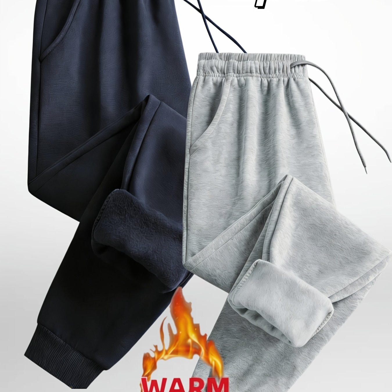 TEMU 2-pc Men's Warm Jogger Pants, Sports Long Trousers With Pockets, Adjustable Drawstring Waistband, For Workout And Daily Wear, Machine Washable,