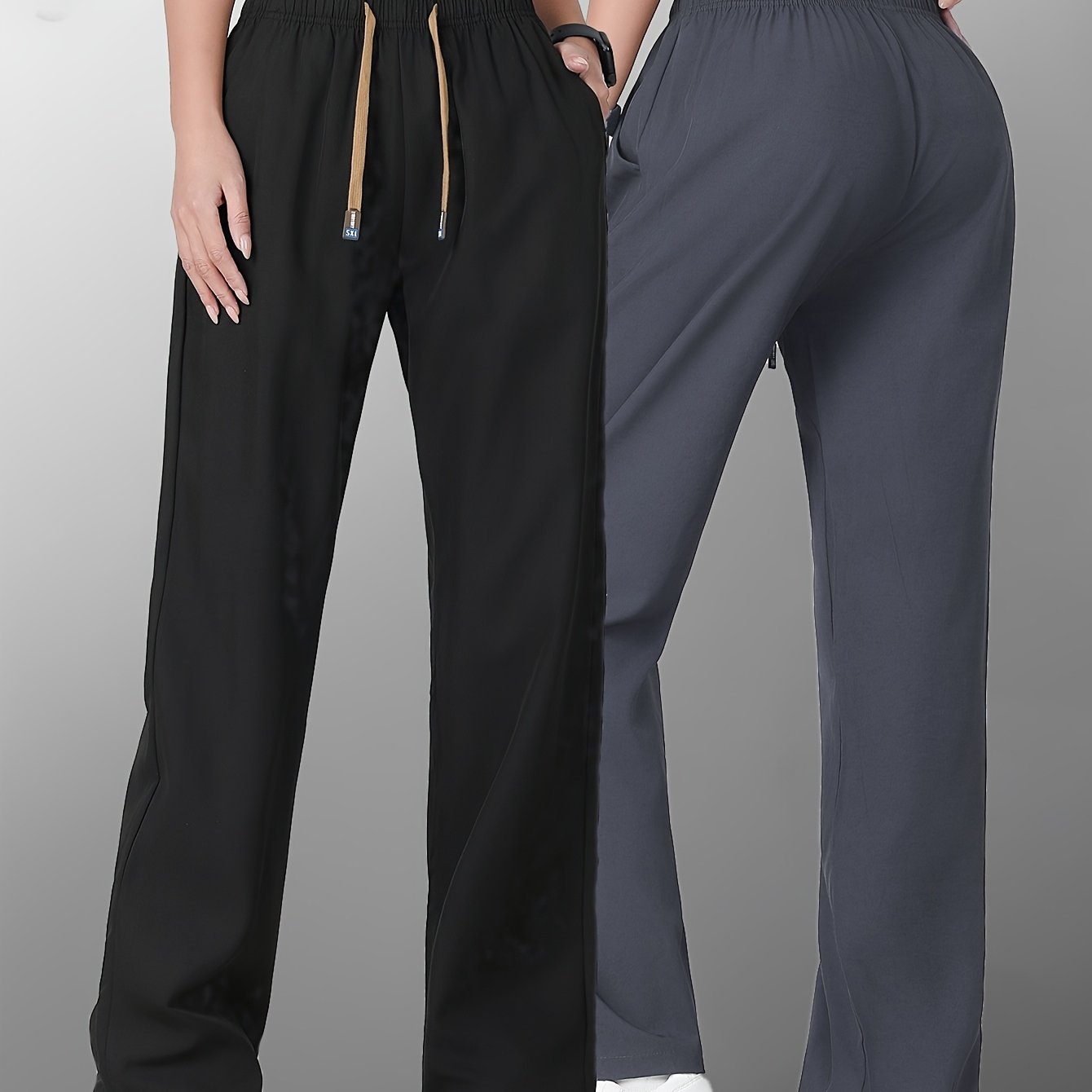 Image of 2pcs Women's Casual Sports Pants, Breathable Thin Spring/summer Elastic Waist Straight-leg Pants