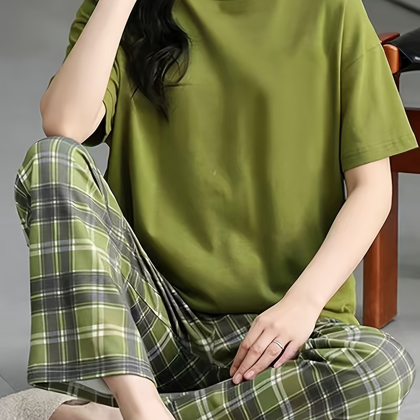TEMU 여성 여름 반팔 긴 바지 홈 파자마 세트