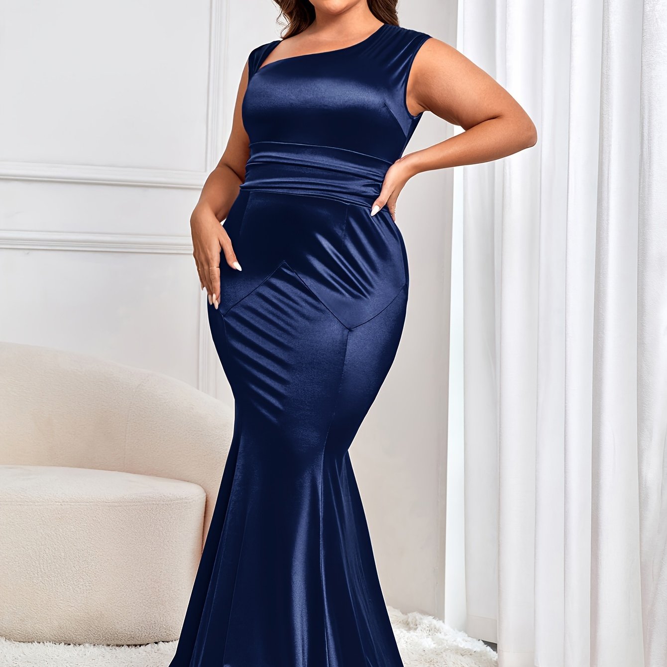 plus size asymmetrical mother of the bride dress elegant sleeveless fit flare dress for wedding party womens plus size clothing