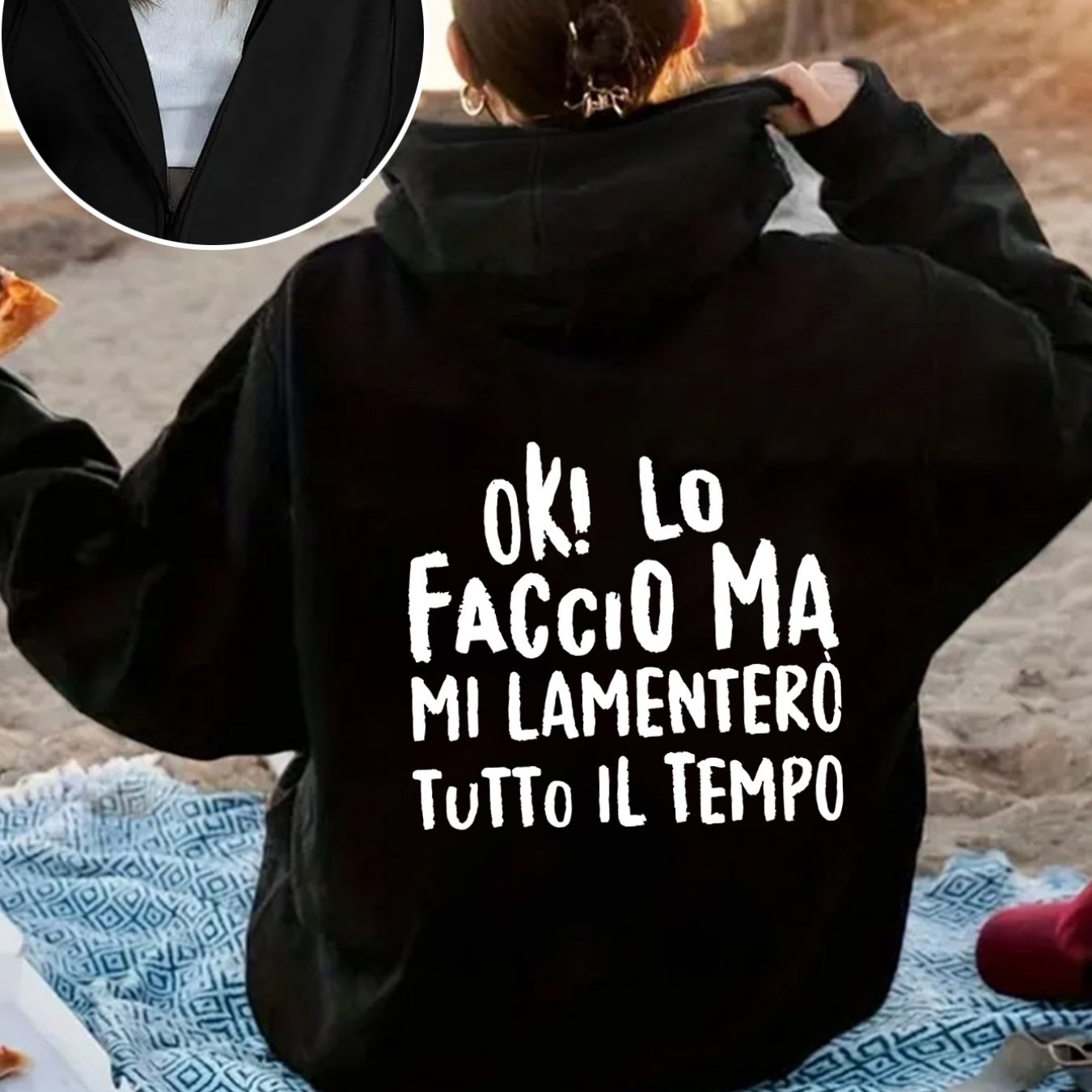 TEMU The Printed Pattern Features Italian Text That Conveys Feelings Of Helplessness And . This Women's Stylish Casual Hoodie Has A Zipper Design And