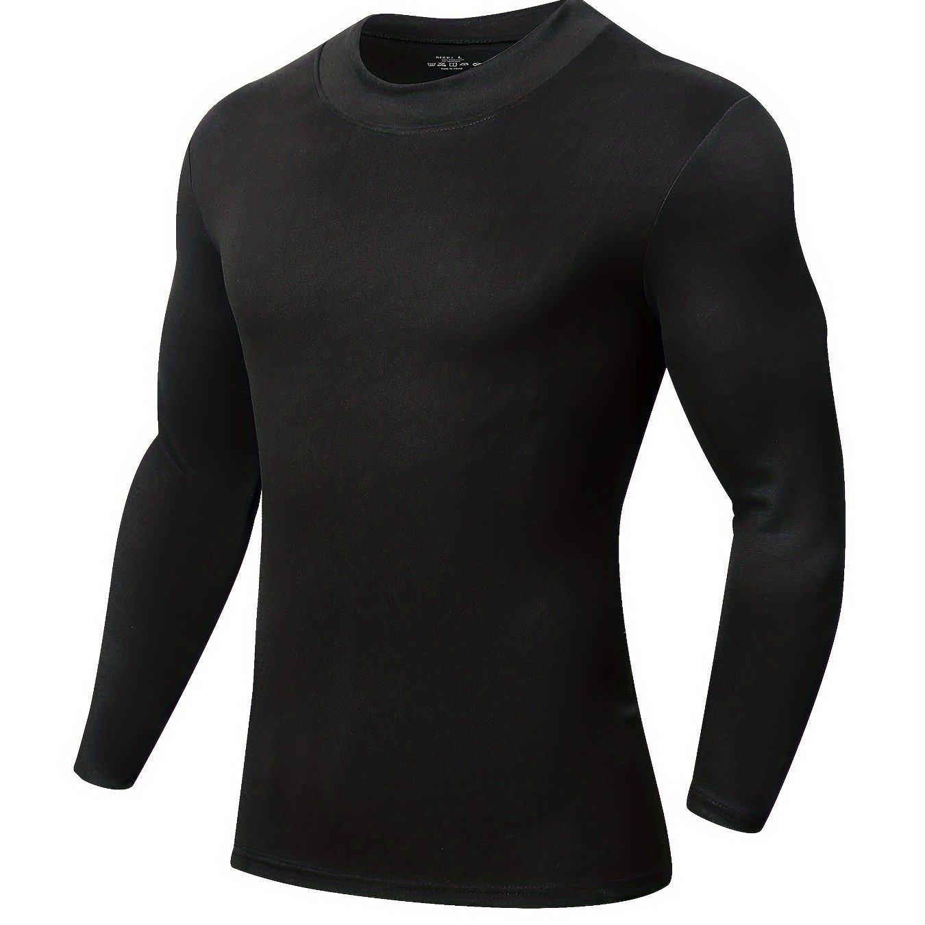 TEMU Black Double-sided German-style High Neck Long Sleeve Men's Autumn/winter Lapel Thickened Warm Casual Inner Layer Brushed Base Layer Sweatshirt Spring Top