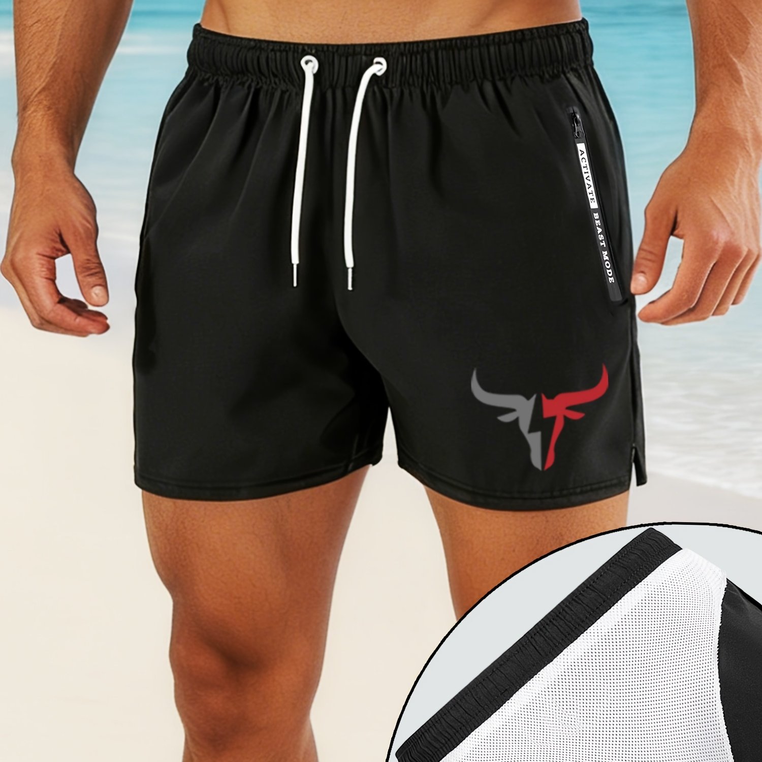 Men's Beach Pants, Men's Swim Trunks With Inner Mesh, Double-layer Beach Pants For Men, Shorts, Men's Running Shorts, Men's Workout Shorts, Pants With Lining For Men, Double-layer Swim Trunks For Men