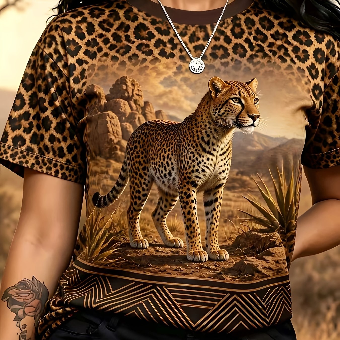 TEMU [printed Design - Not Textured] Leopard Print T-shirt For Casual Attire, Showcasing Wild Charm, Suitable For Summer