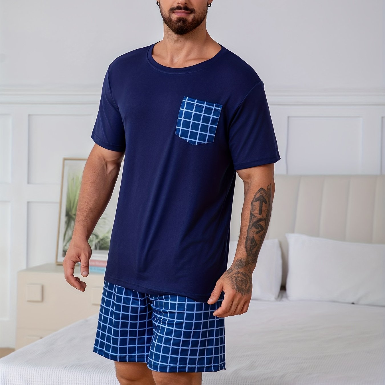 Men's Print Short Sleeve Shorts Pajama Set