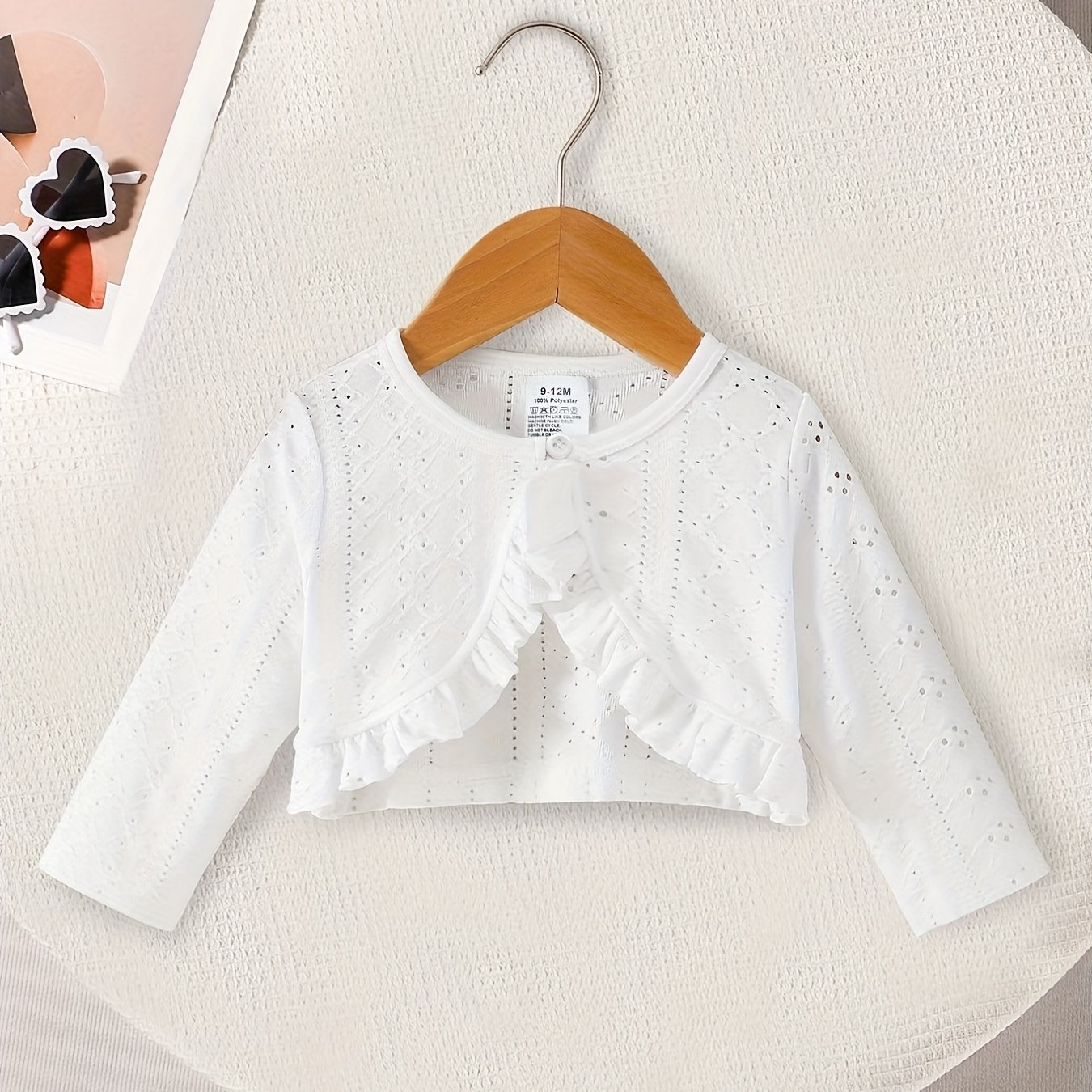 Image of Girls' Spring/fall Top, Children' Color Button-up Cardigan With Ruffle Long Sleeves, & Outdoor Fashionable Trendy Clothing, Cute Apparel
