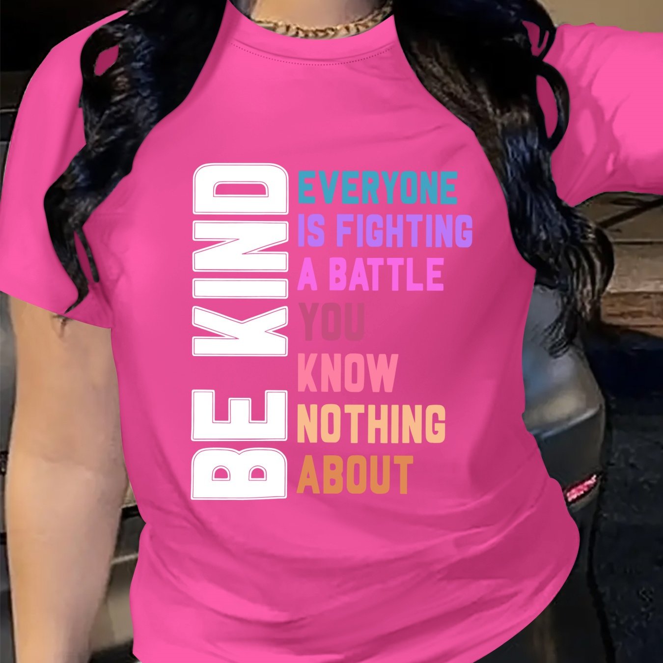TEMU Carnival, Women's Fashion, Letters, Patterns, Directional Printing, Spring And Autumn Round Neck Swear, Women's T-shirt