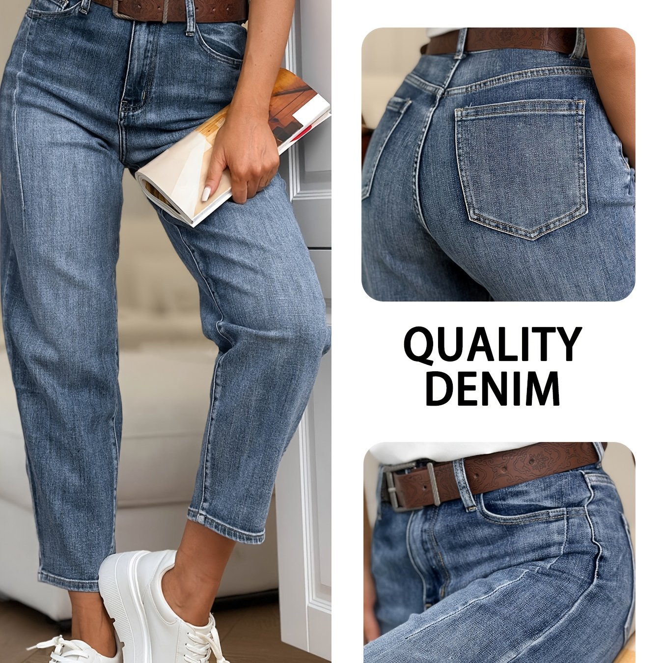 Women's Leg-shaping Casual Outing Classic Straight-leg Stretch Washed Jeans