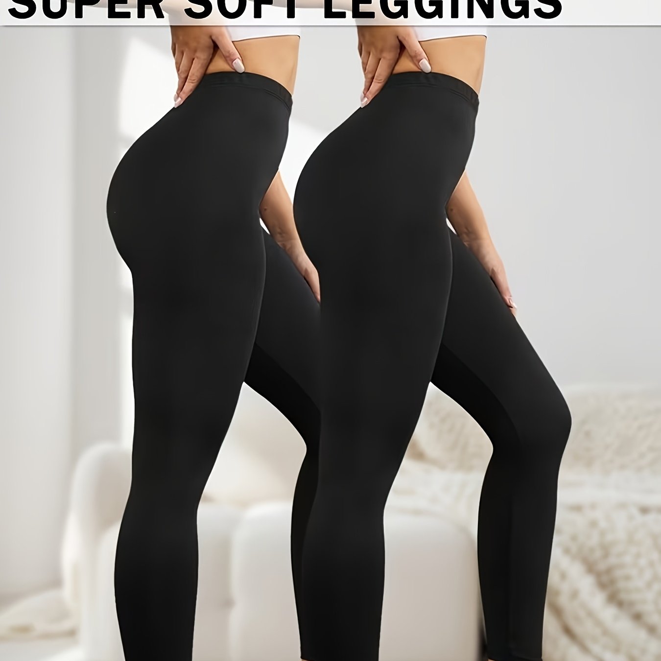 TEMU Women's Plus Size Leggings 2pcs, High-waist Tummy Control Non-see-through Running Pants, Maternity