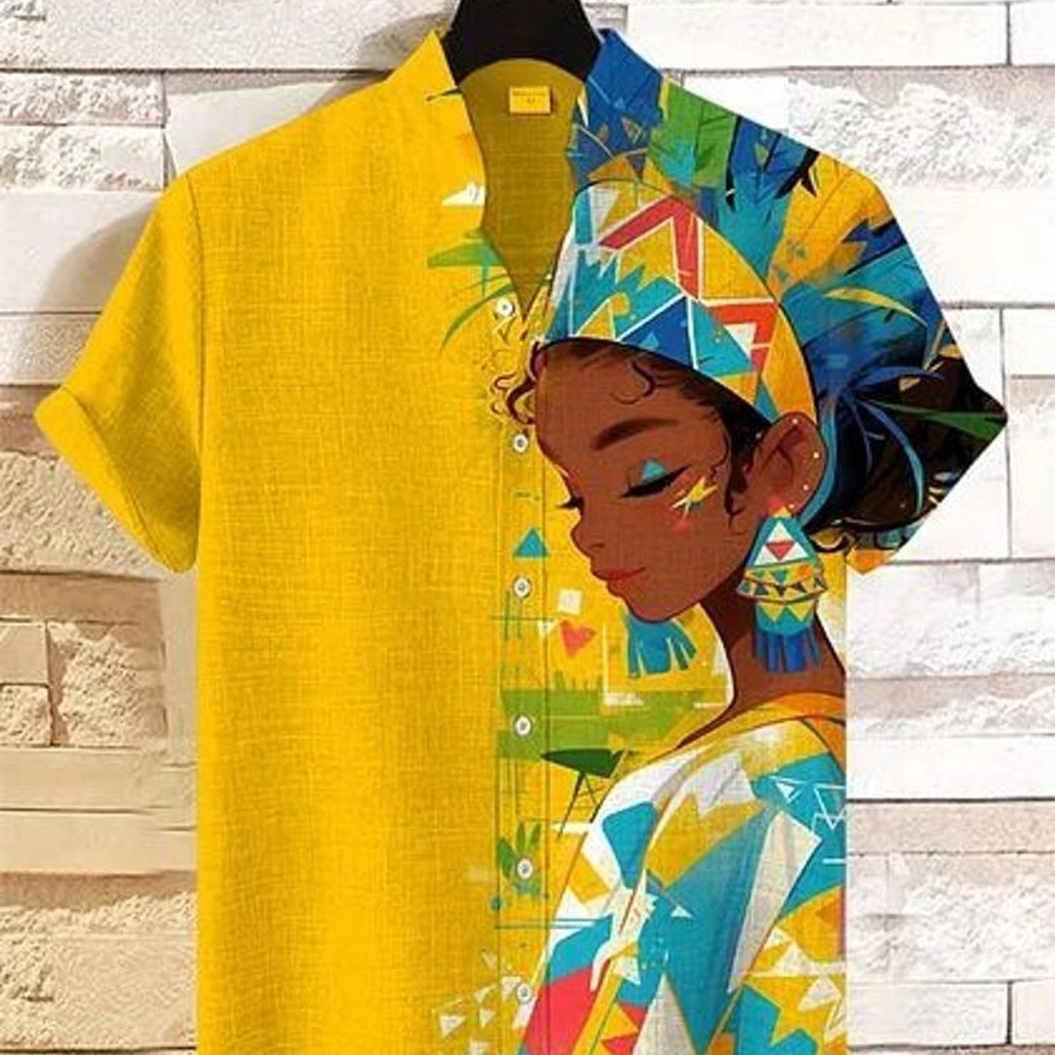 Image of Men's Dress Shirt, Mixed Colors, Multiple Specifications , Short Sleeve With Collar And , Colorful Illustration Design, Polyester Material, Comfortable For Daily Wear
