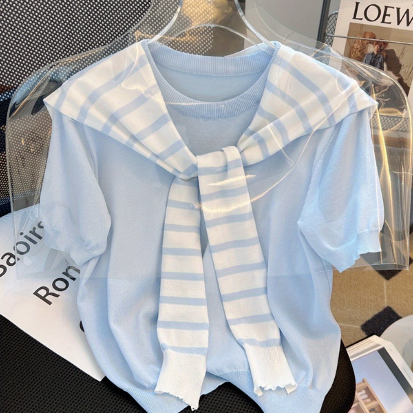 TEMU 【商品名】カラーブロック フェイクツーピース 万能 半袖 夏 新作 おしゃれ トップス