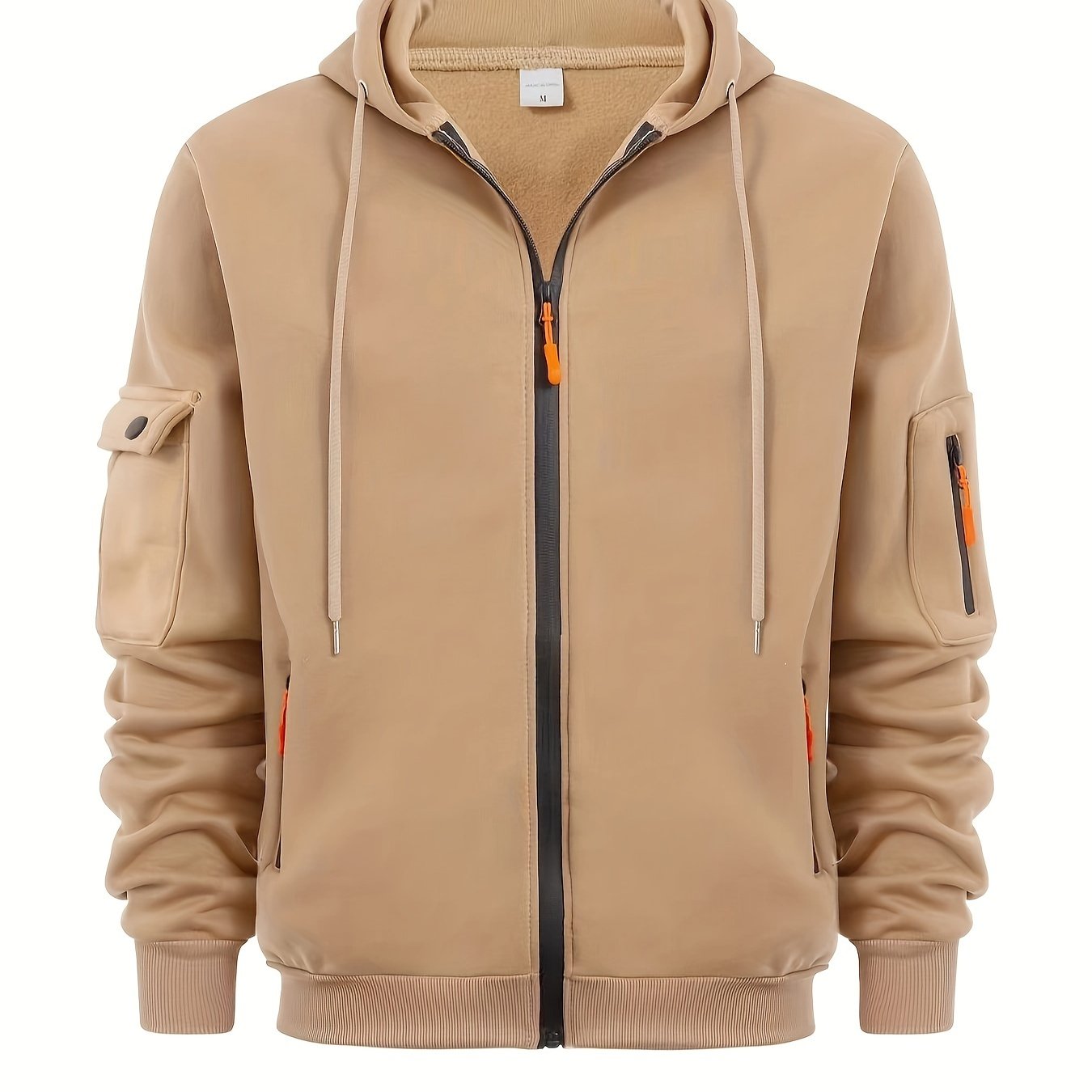 TEMU Men' Hoodie With Zipper Pocket, Casual Long Sleeve Zip Up Hooded Sweatshirt For Outdoor