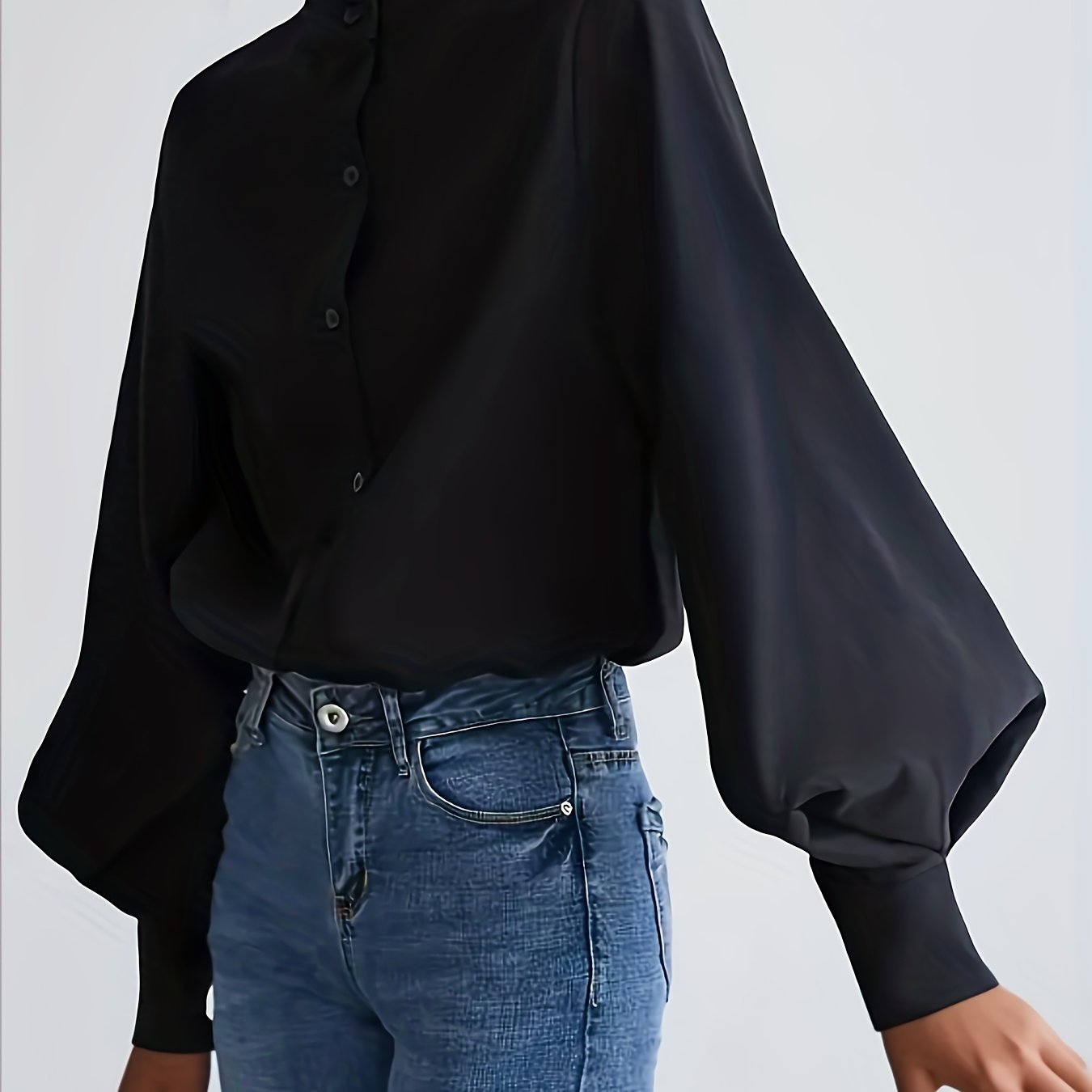E-shop Damen Elegantes Klassisches Schwarzes Langarmhemd