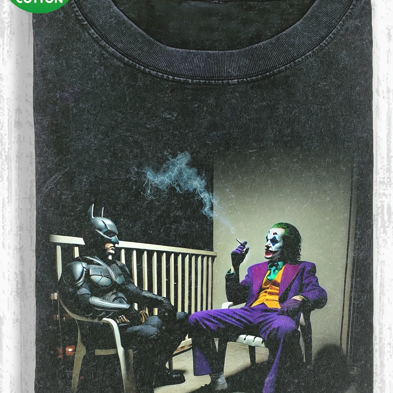 Image of Warner . Official Men's Batman & Joker Balcony Print T-shirt - Heavyweight 180g Pure Cotton Crew Neck Tee Suitable For Casual Streetwear, Iconic Batman Vs Joker, Machine Washable For - Wear