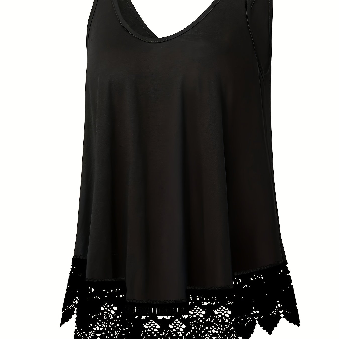 TEMU Plus Size - Plus Size - Plus Size Lace Trim Women's Summer Round Neck T-shirt Covers Belly And Looks Thin, Top