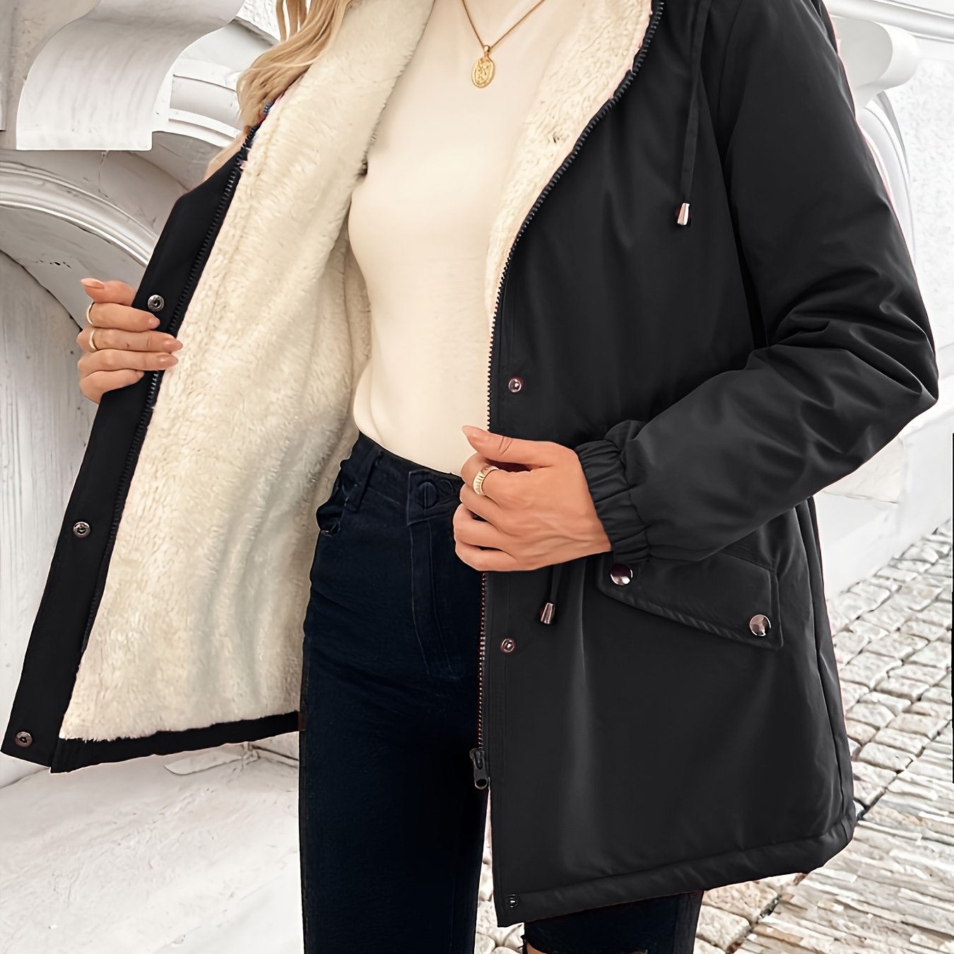 TEMU Damen Fleecegefütterte, verdickte, lässige Sportjacke für Herbst und Winter