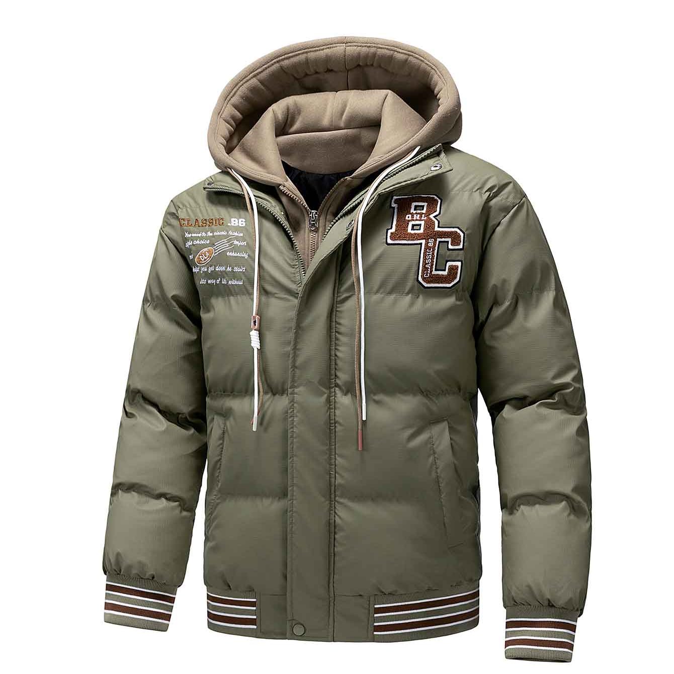 TEMU Obm Men's Sportswear And Functional Warm Jacket, Classic New Commuter Travel Business Hooded Embroidered 2-in-1 Look High-quality Contrast Color