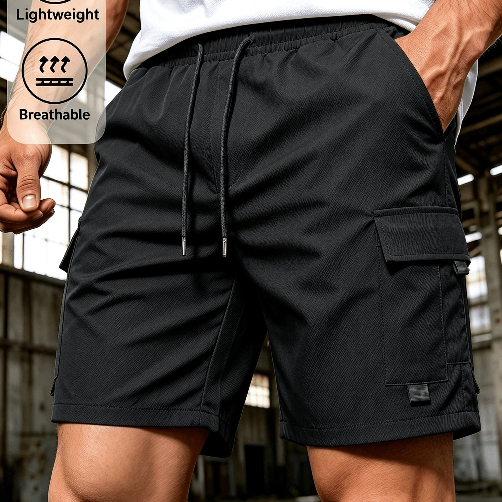 TEMU Men's Summer Lightweight Multi-pocket Casual Work Shorts With Drawstring Waist, Suitable For Daily Outdoor , Gift For