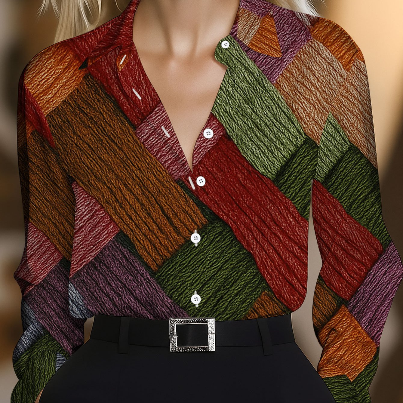 TEMU New Arrival Sizes Labeled Women's Long-sleeve Printed Shirtdigital Print Versatile Elegant Blouse, Colorful Pattern Loose-fit Ladies Long-sleeve