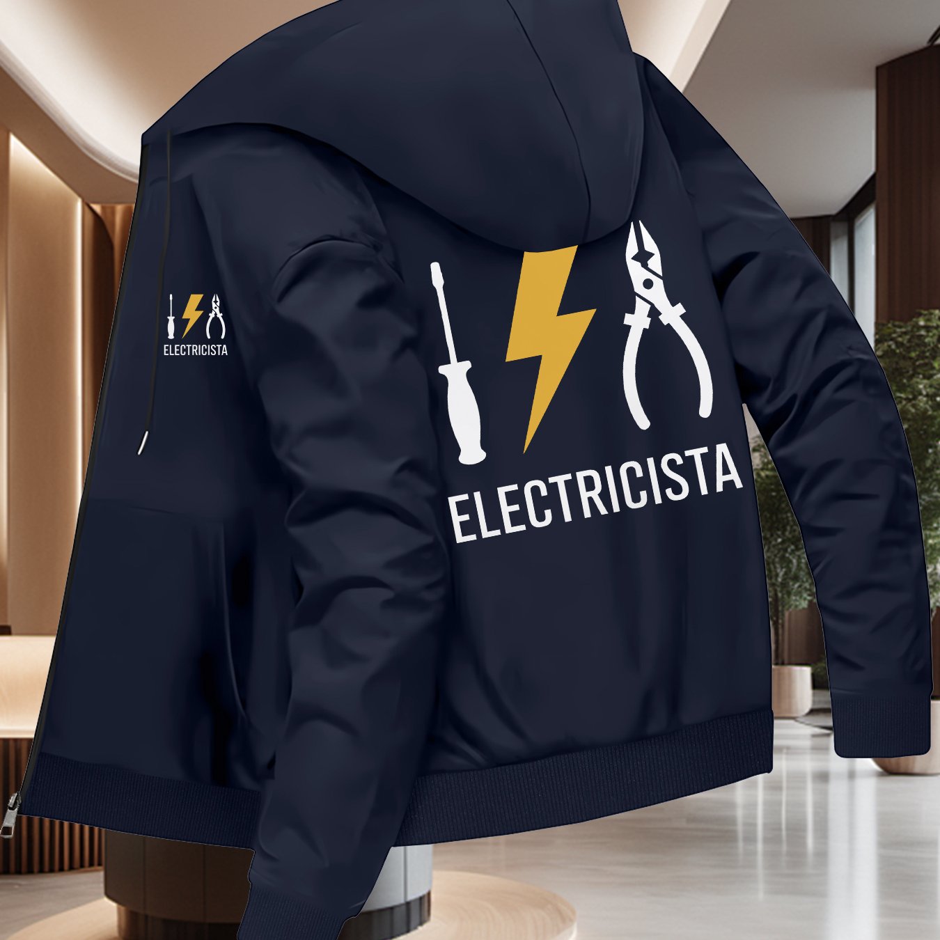 TEMU Men's Trendy Spring/autumn Hooded Jacket With Electrician Tool Pattern Elements, Versatile Business Baseball Jacket Top Outerwear, Hooded Jacket