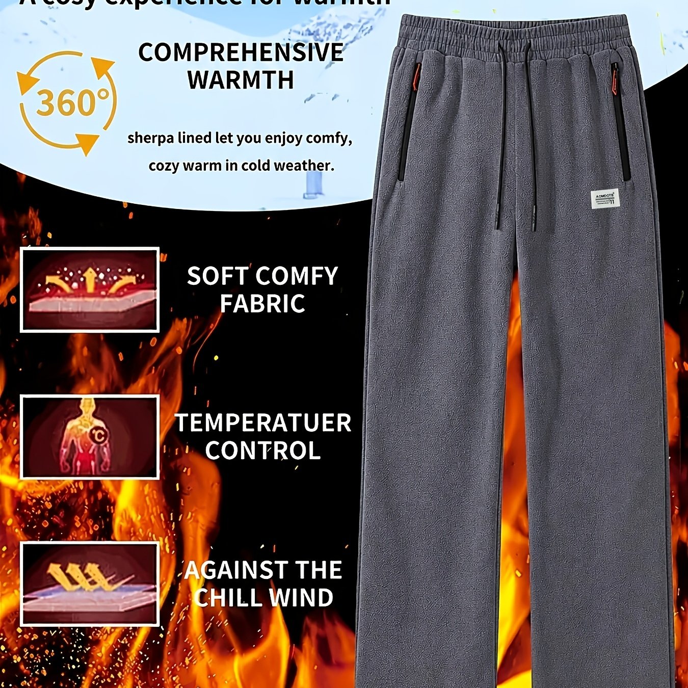 TEMU Nouveauté Automne et Hiver, Joggers en Grande Taille pour Hommes 2XL-6XL - Pantalons de Survêtement d'Hiver Épais pour Hommes, Coupe , Pantalons