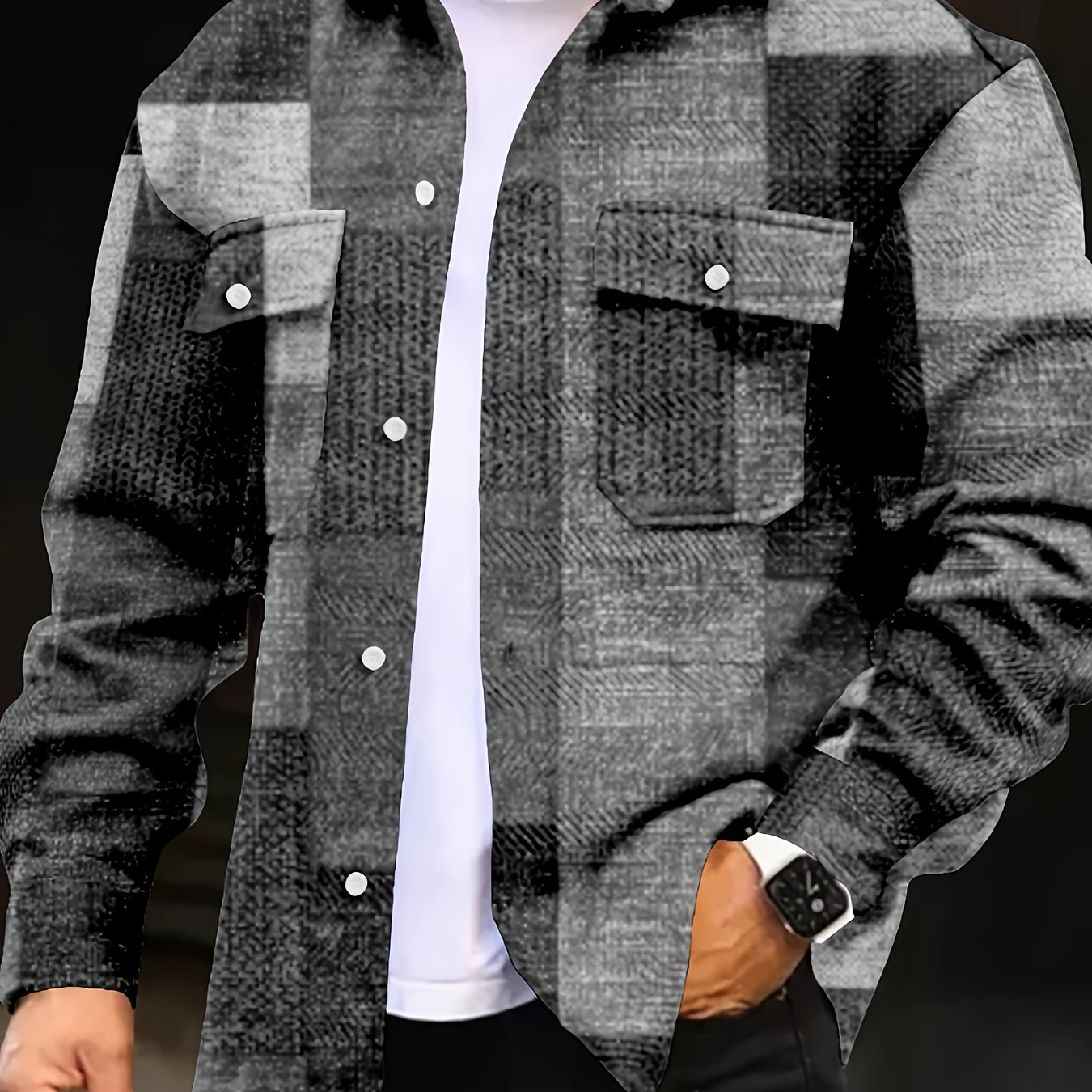 Men's Shirt Long Sleeve Button With 2 Chest Pockets Casual Shirt Jacket