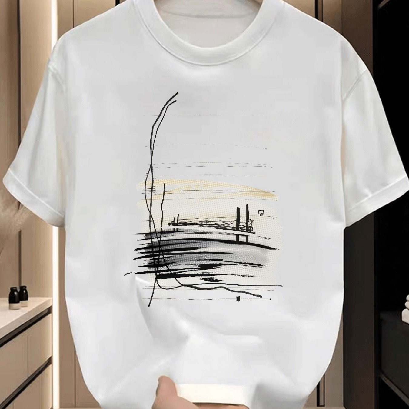 Image of Men's Casual Cotton T-shirt With Abstract Design - Lightweight, Breathable, And Stylish For Summer , Summer Casual Wear Modern Durable Fabric, Cute T Shirts