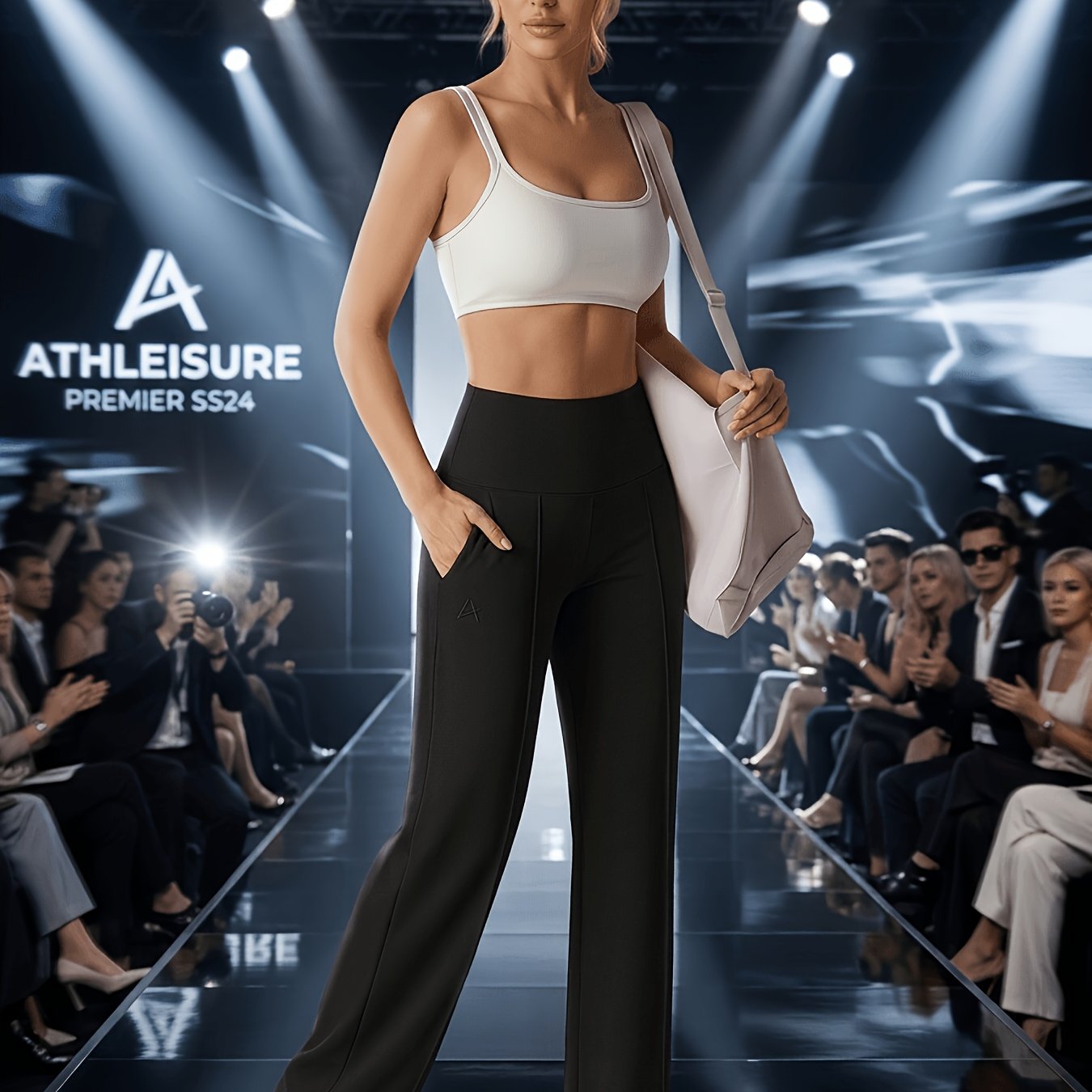Women's Leggings, 1pc Straight Wide-leg Pants, Athletic Quick-dry Yoga Pants With Pockets, Commuter-friendly Yoga Trousers, Stretch Athletic Pants High-waist Leggings, Flared Skinny Pants