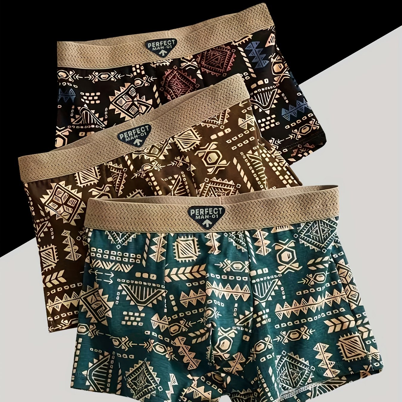 Image of Random 2pcs You That Print Briefs, Print Patterns, Print Letter Waistband, Ethnic Retro Designs, Comfortable And Breathable, High-end Luxury