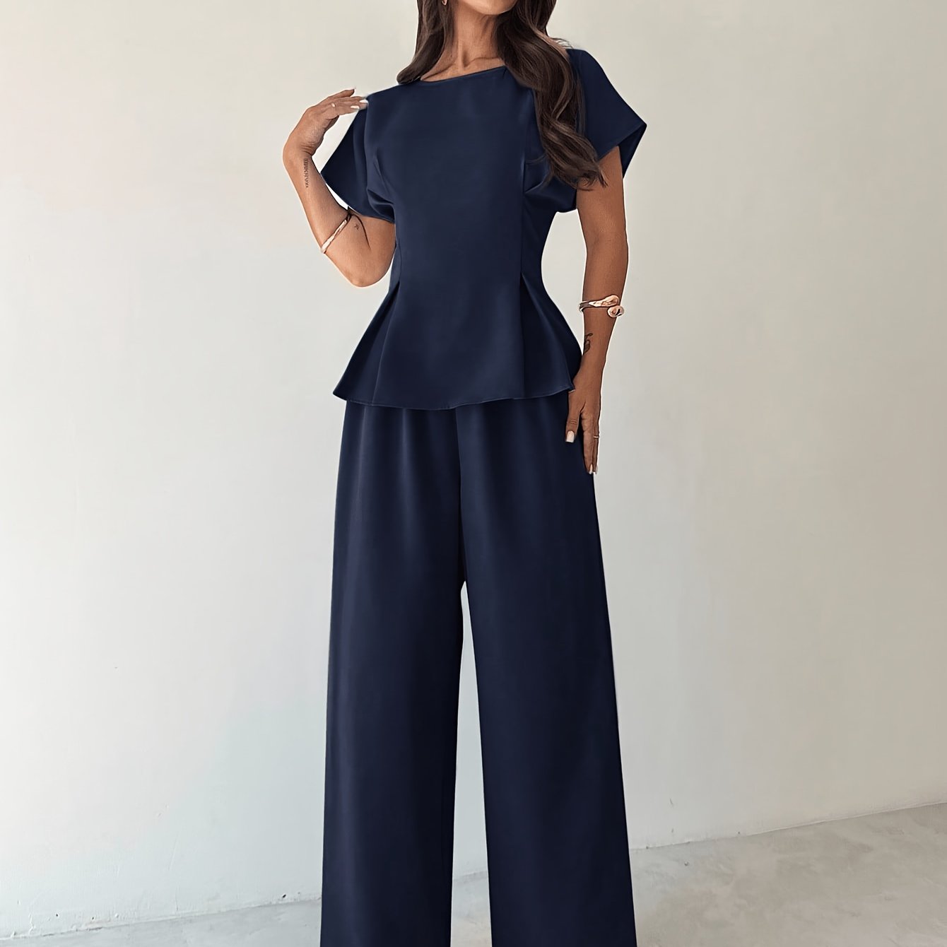 TEMU Summer New Women's Easy Elegant Vacation Retro Graduation Daily Versatile Bamboo Texture Round Neck Short Sleeve Waist-cinching X-regular Shirt