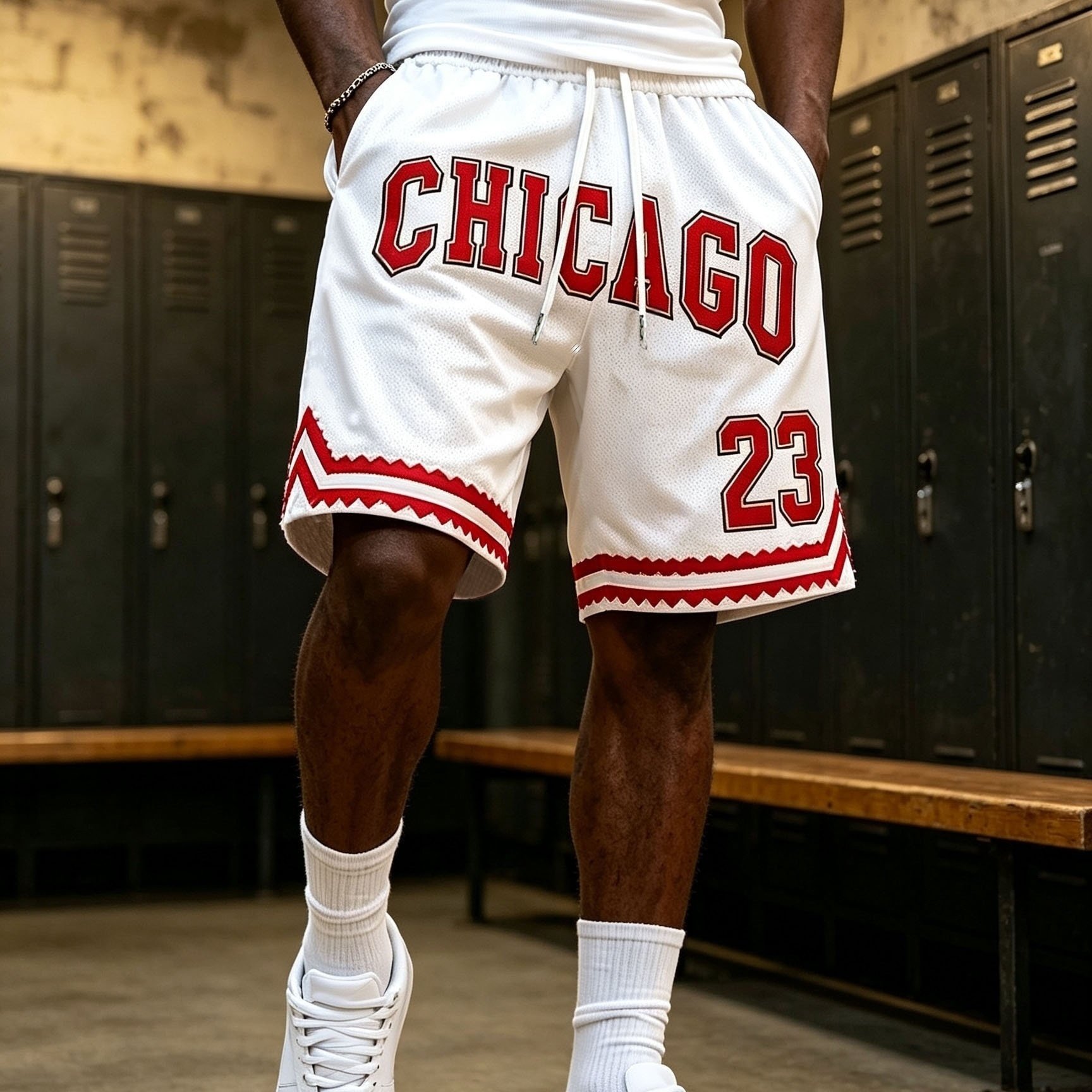 TEMU Men's Chicago 23 Basketball Shorts - Plus Size Loose Training Pants With Chicago Number 23 Print, Machine Washable Suitable For Gym, Casual Wear