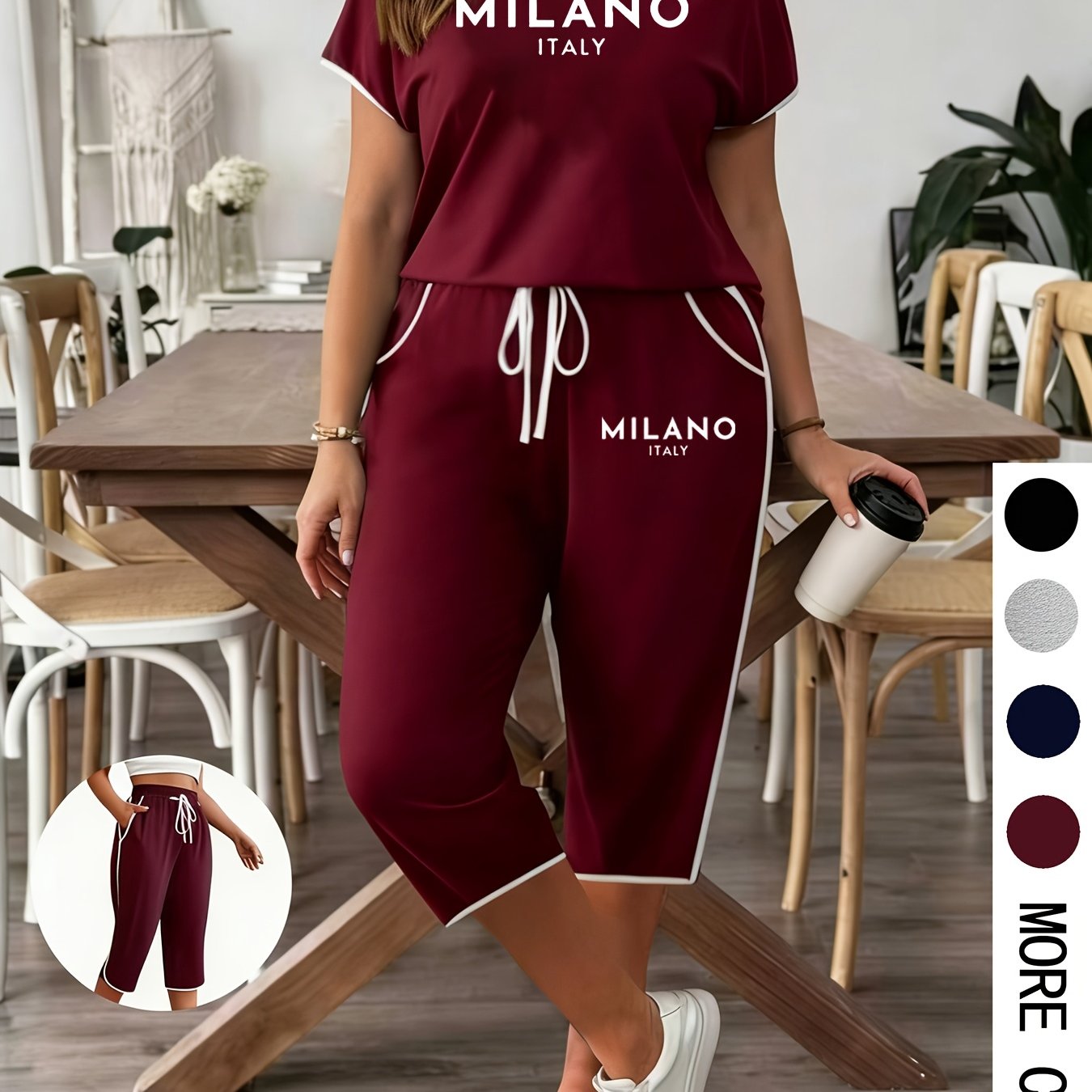 TEMU Plus Size - Plus Size - Ein Damen-Set in Übergröße für den Sommer mit High-Stretch-Material, doppelseitigen , elastischem Bund, geeignet für