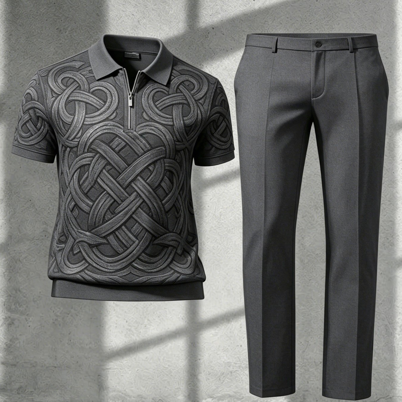 Image of Men's Casual Short-sleeve And Long Pants Set, Geometric Design, Suitable For Outdoor , Loose And Comfortable Set, Men's Four-season Outfit Set, Men's Gift