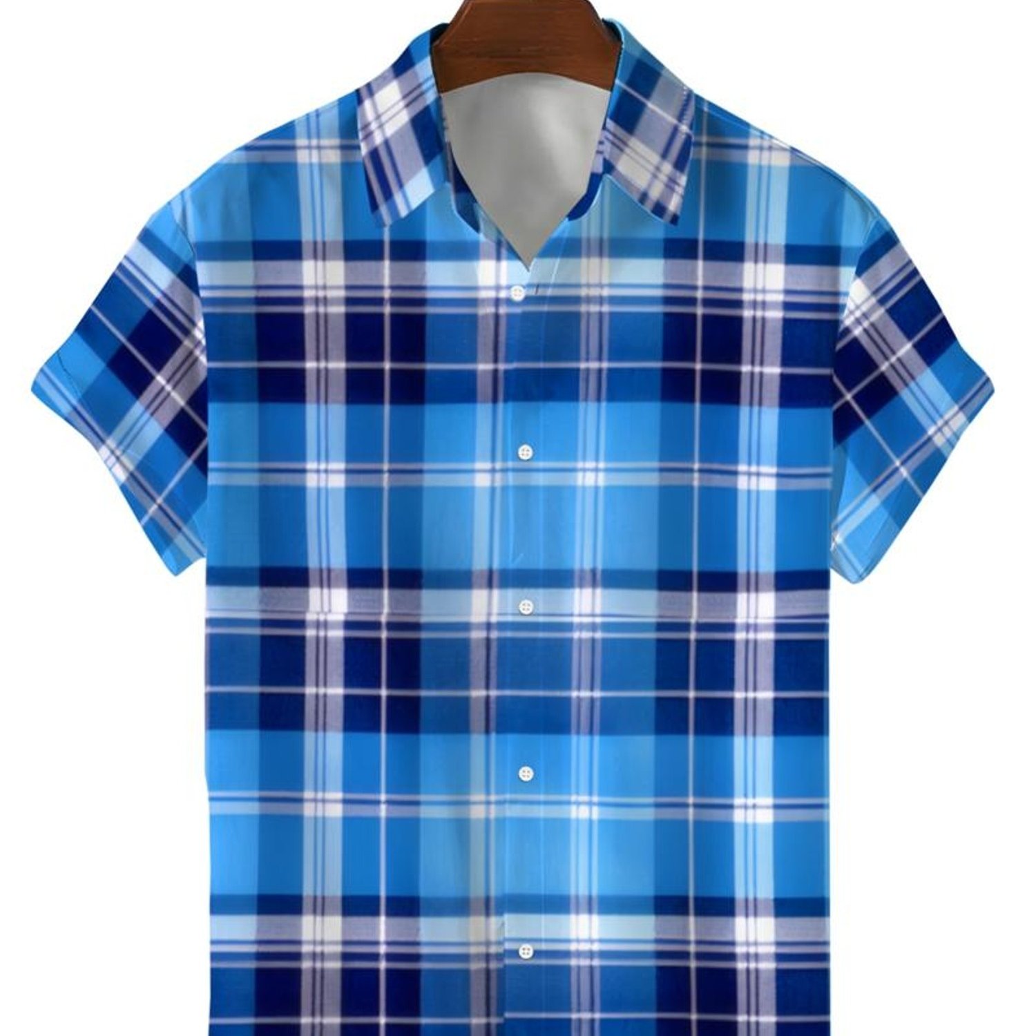 TEMU Men's Casual Shirt, Blue Plaid Pattern, Polyester Material, Mixed Color, Multiple Specifications , Suitable For Daily Wear, Fashionable And
