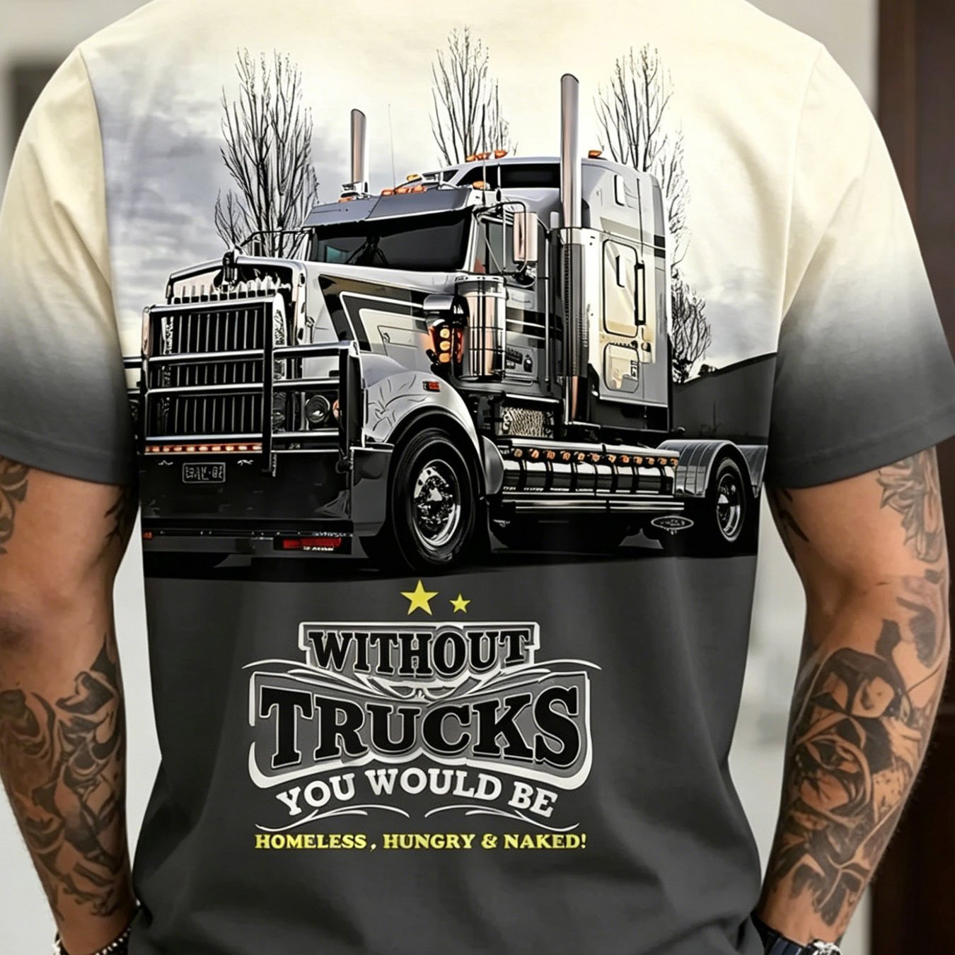 TEMU Holiday Gift Plus Size Men's American Heavy Truck Fun Slogan Print Short Sleeve T-shirt Trucker Style Loose Round Neck Top Casual Outing/freight