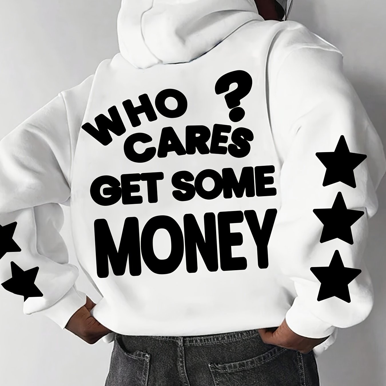 TEMU Sweat à Capuche Style Décontracté pour Homme - "Qui S'en Soucie? Obtenez de l'Argent", Coupe , Manches Longues, Polyester, Lavable en Machine -